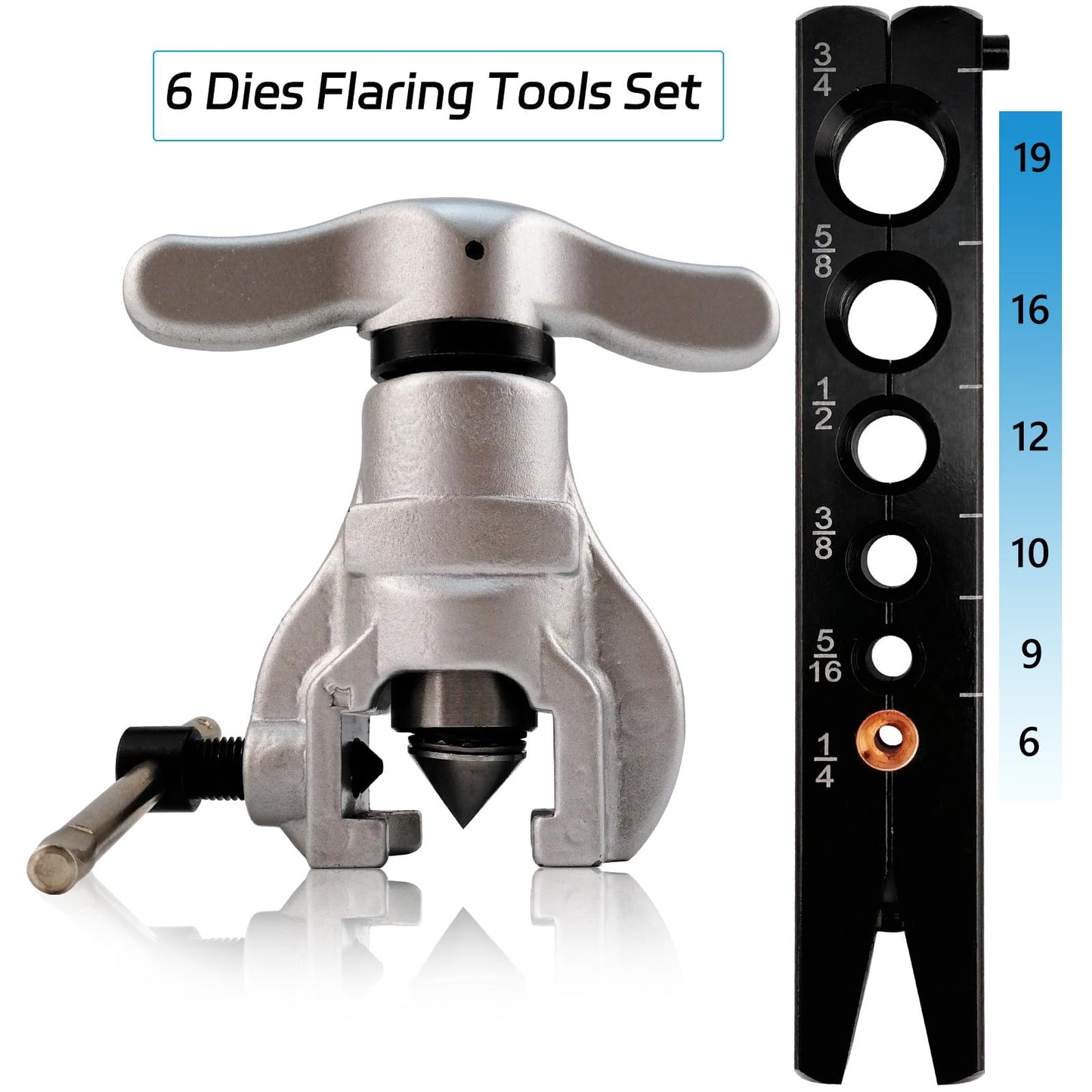 AeKeatDa Flaring Tools Set Tubing Pipe CT-806-A(1/4、5/16、3/8、1/2、5/8、3/4) 45 Degree Angle Eccentric Cone Type Kit Flaring Tool Kit Tubing Refrigeration
