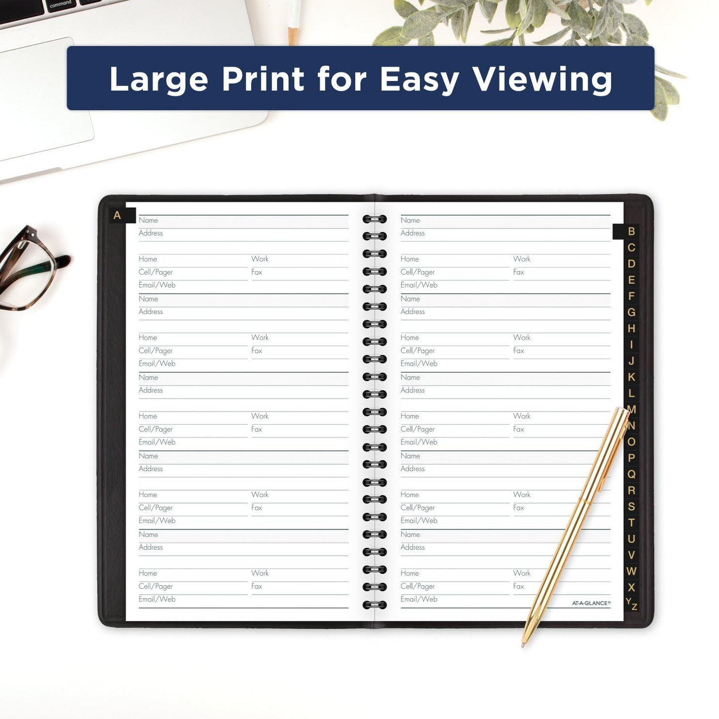 at-A-Glance Telephone Address Book, Large Print, 500 Entries, 4-3/4" x 8", Black (80LP1105)
