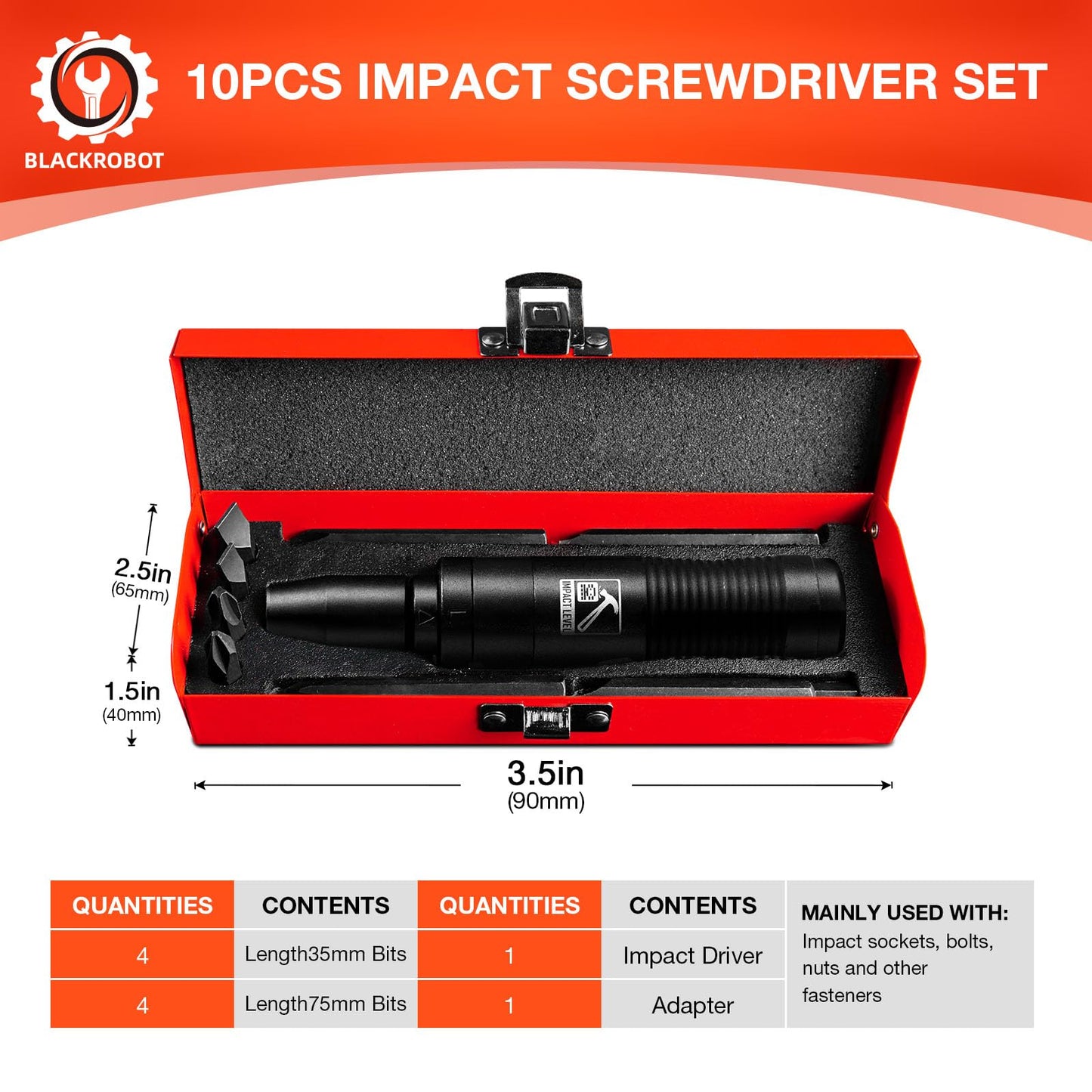 BLACKROBOT 1/2" Manual Impact Screwdriver Set, 10-Piece Reversible Hand Impact Driver, 5/16 Inch Bit Adapter S2 Steel Bits, Disengage Rusted Fasteners or Frozen Bolts