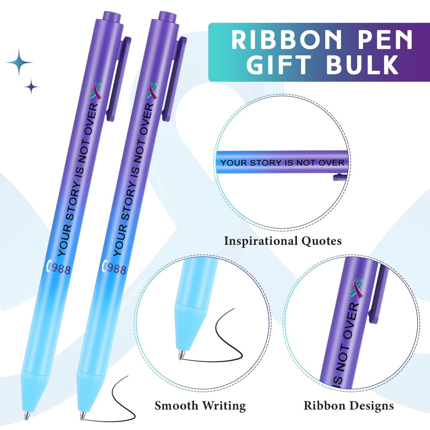 Jetec 100 Pcs Suicide Prevention Awareness Ribbon Pen Mental Health Awareness Pen Bulk Black Ink Retractable Fine Tip Pens with Gradient Color Barrel Ballpoint Pens for Charity Volunteers Activity