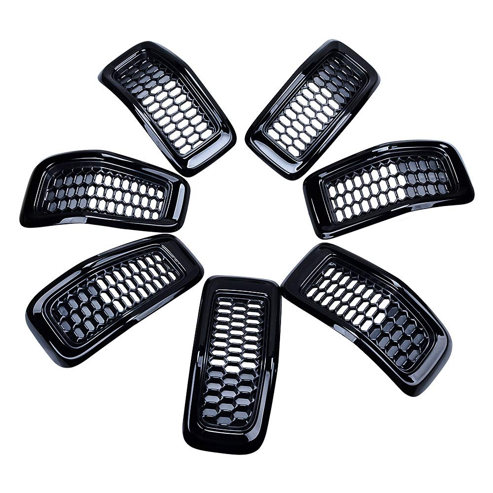 Compatible with 2014-2018 Jeep Cherokee Grille Inserts Matte Honeycomb Grill Cover Kit 7pcs Glossy Black Trim
