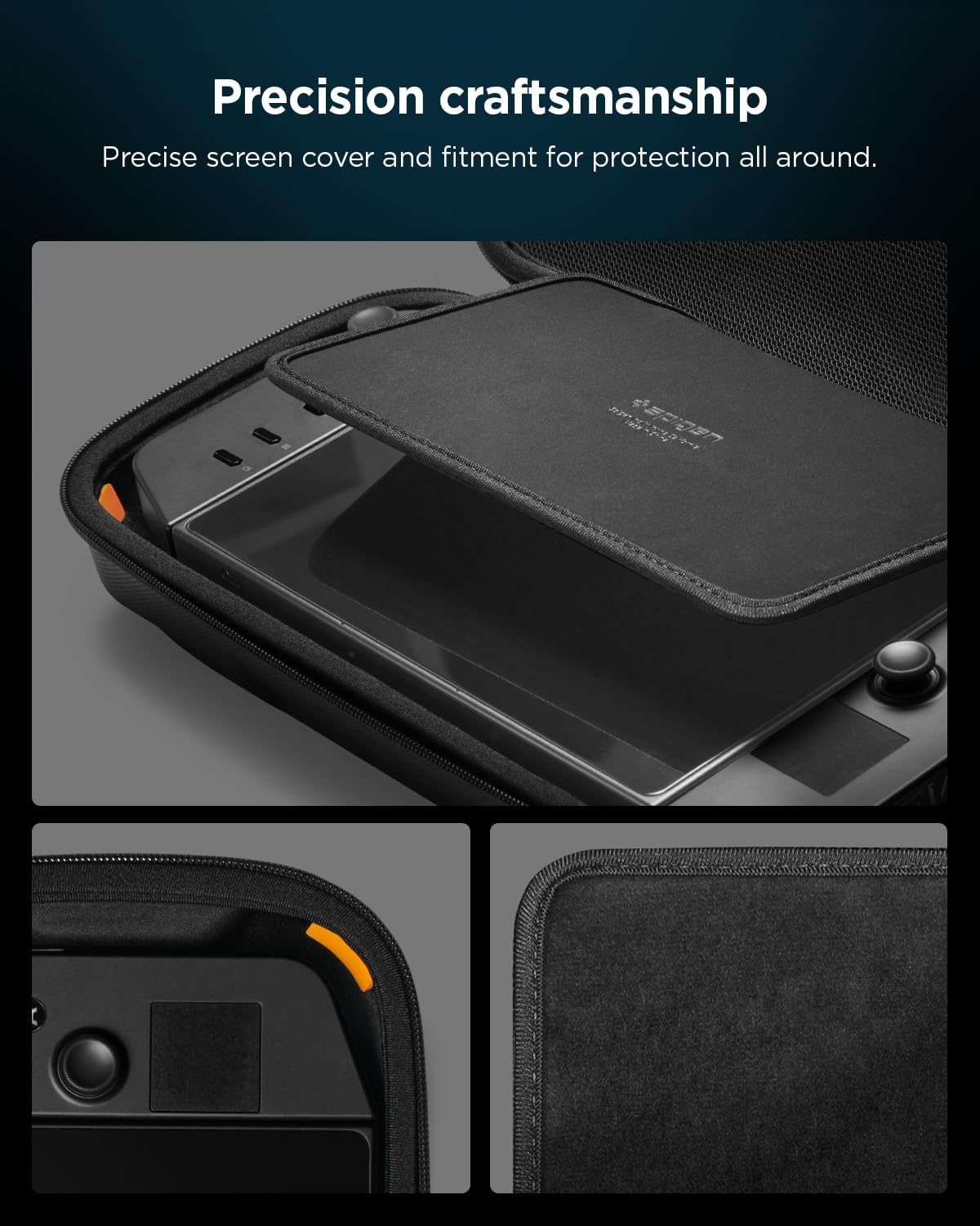 Spigen Rugged Armor Pro Designed for Lenovo Legion Go, MSI Claw 7 AI+ 8 AI+ & A8 Hard Shell Travel Carrying Case with Pockets for Accessories and Original Charger Storage Bag Case - Black