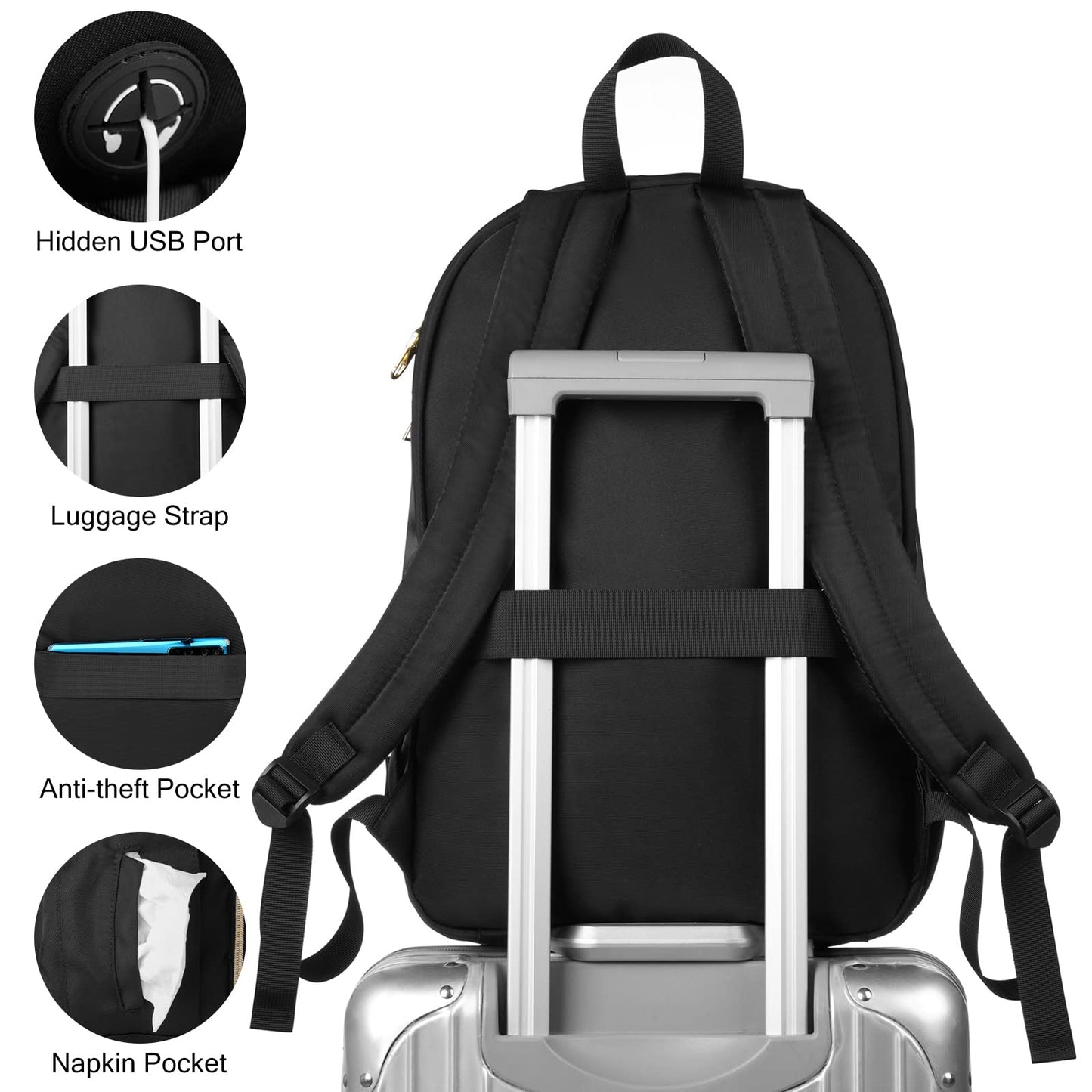 Black Backpack Women for 17.3" Laptop,School Bookbag for Teen Girls,Backpack for College Business Middle School,Mochila para Mujer Niña
