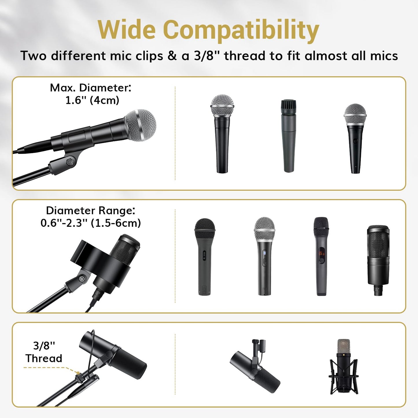 TONOR Mic Stand, Microphone Stand with Tablet Holder, Tripod Boom Arm for Floor, Adjustable Height and Angle, Heavy Duty DJ Stand with Carrying Bag, Phone and iPad Clamp