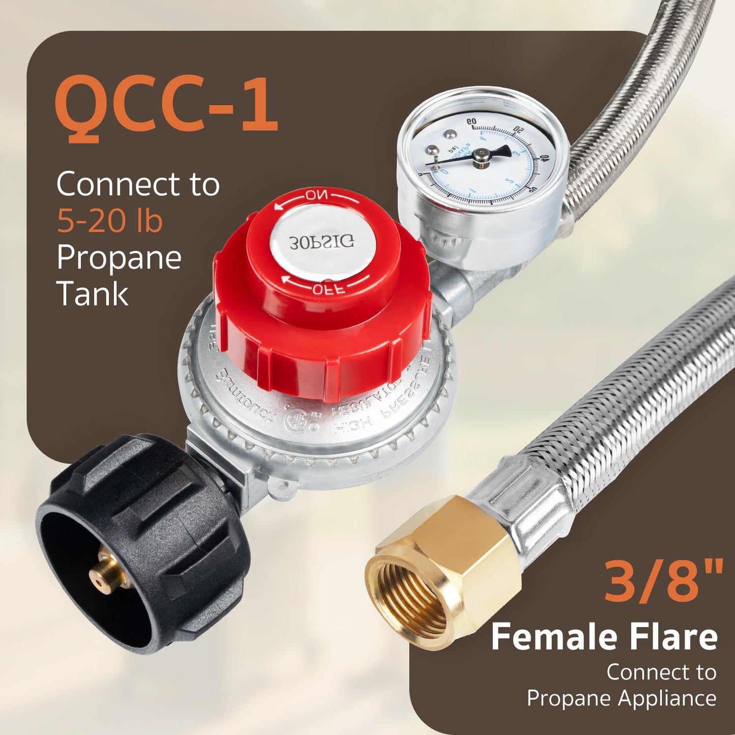GASPRO 0-30 PSI Adjustable High Pressure Propane Regulator with Gauge, 5 FT Stainless Braided Hose, Perfect for Turkey Fryer, Gas Burner, Fire Pit