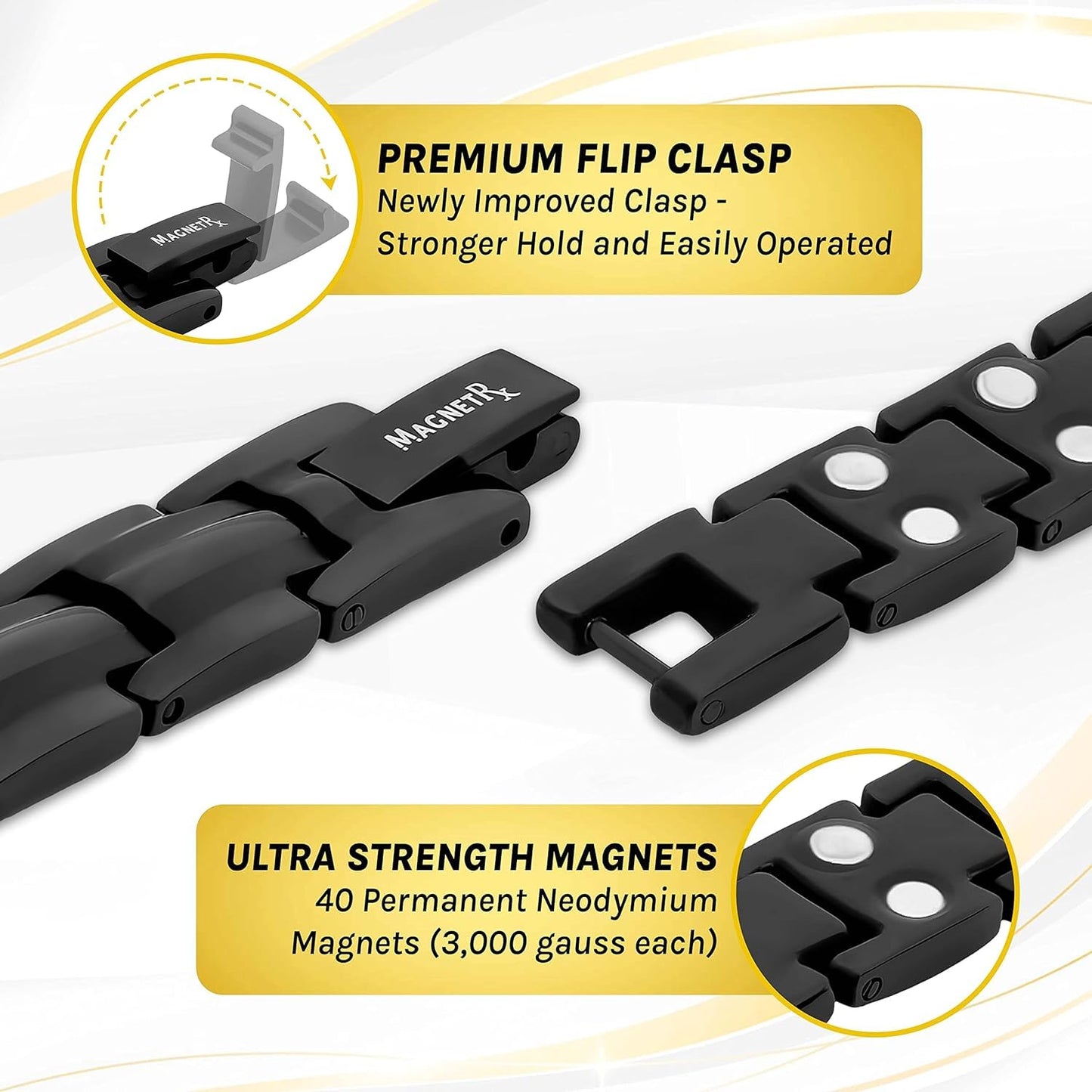 MagnetRX® Women's Ultra Strength Magnetic Bracelet - Effective Titanium Magnetic Bracelets for Women - Adjustable Bracelet Length with Sizing Tool for Perfect Fit (Black)