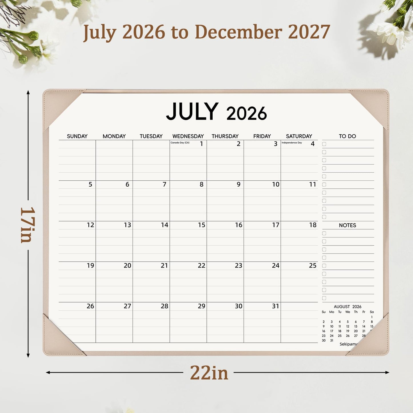 Sekipamu Desk Calendar 2026-2027 with Desktop Mat – July 2026 to December 2027 Desk Calendar Large 22x17 inch, Office Supplies 18 Months Big Desktop Calendar for Home Office, Blue (Apricot)