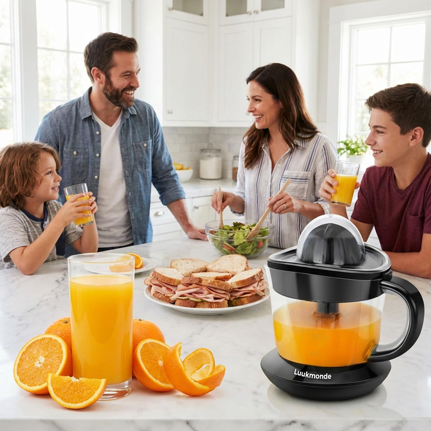 LUUKMONDE Electric Citrus Juicer, Electric Orange Juicer with 2 Reamers for Lemon & Grapefruit, Max Nutrients by Pressure Activated Juicer Machine, Electric Lemon Juicer, Black