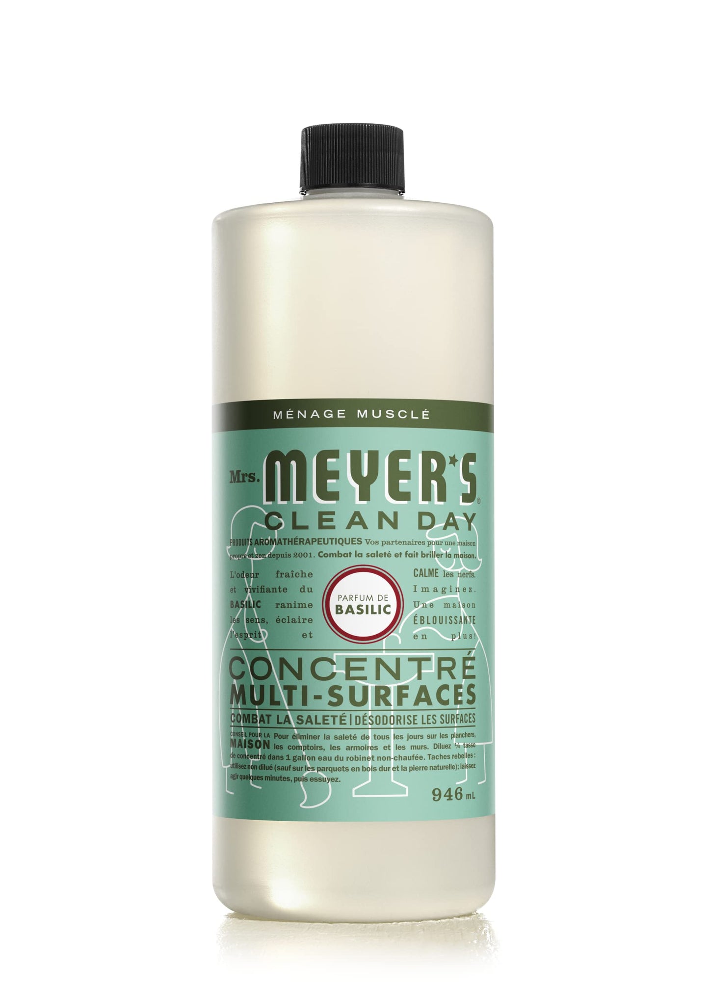 Mrs. Meyer's Clean Day Multi-Surface Cleaner Concentrate, Use to Clean Floors, Tile, Counters & More, Basil Scent, 946 ml Bottles, 4 Pack