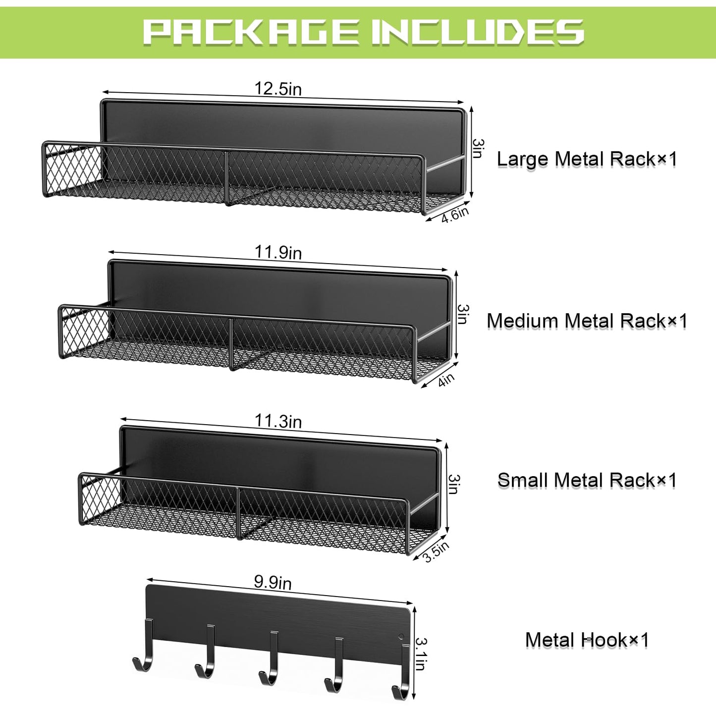 4 Pack Magnetic Shelves for Washing Machine, Heavy-Duty Magnetic Laundry Organizer with Hooks, Washing Machine Shelf for Refrigerator, Metal Storage Baskets, Closet & Laundry Room Organization(Black)