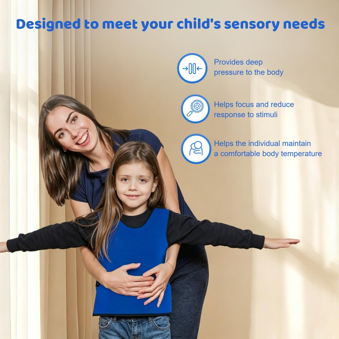 TOPARCHERY Sensory Compression Vest Deep Pressure Vest 17” x 30” Soft Breathable Form-Fitting (Medium，Blue)