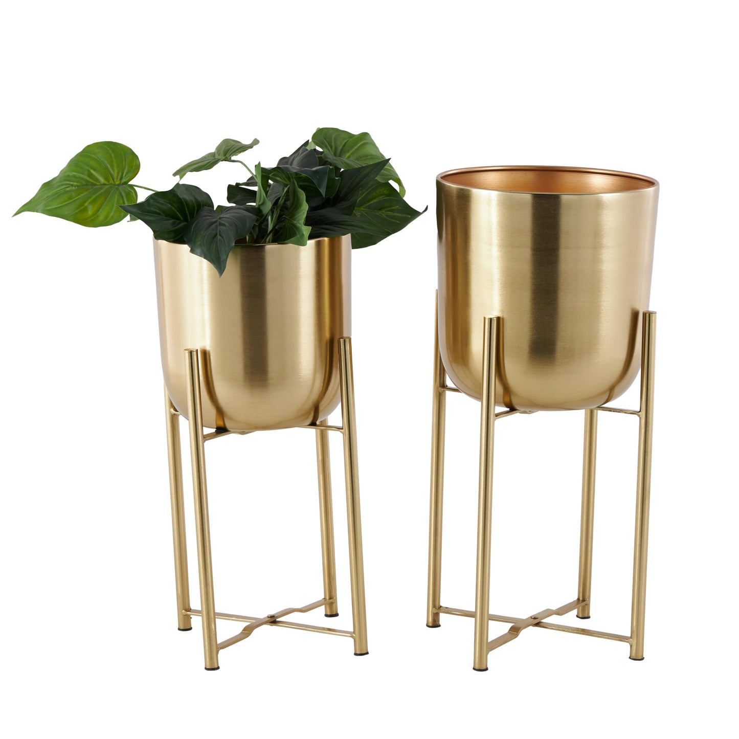Deco 79 Metal Indoor Outdoor Dome Planter with Removable Stand, Set of 2 19", 22"H, Gold