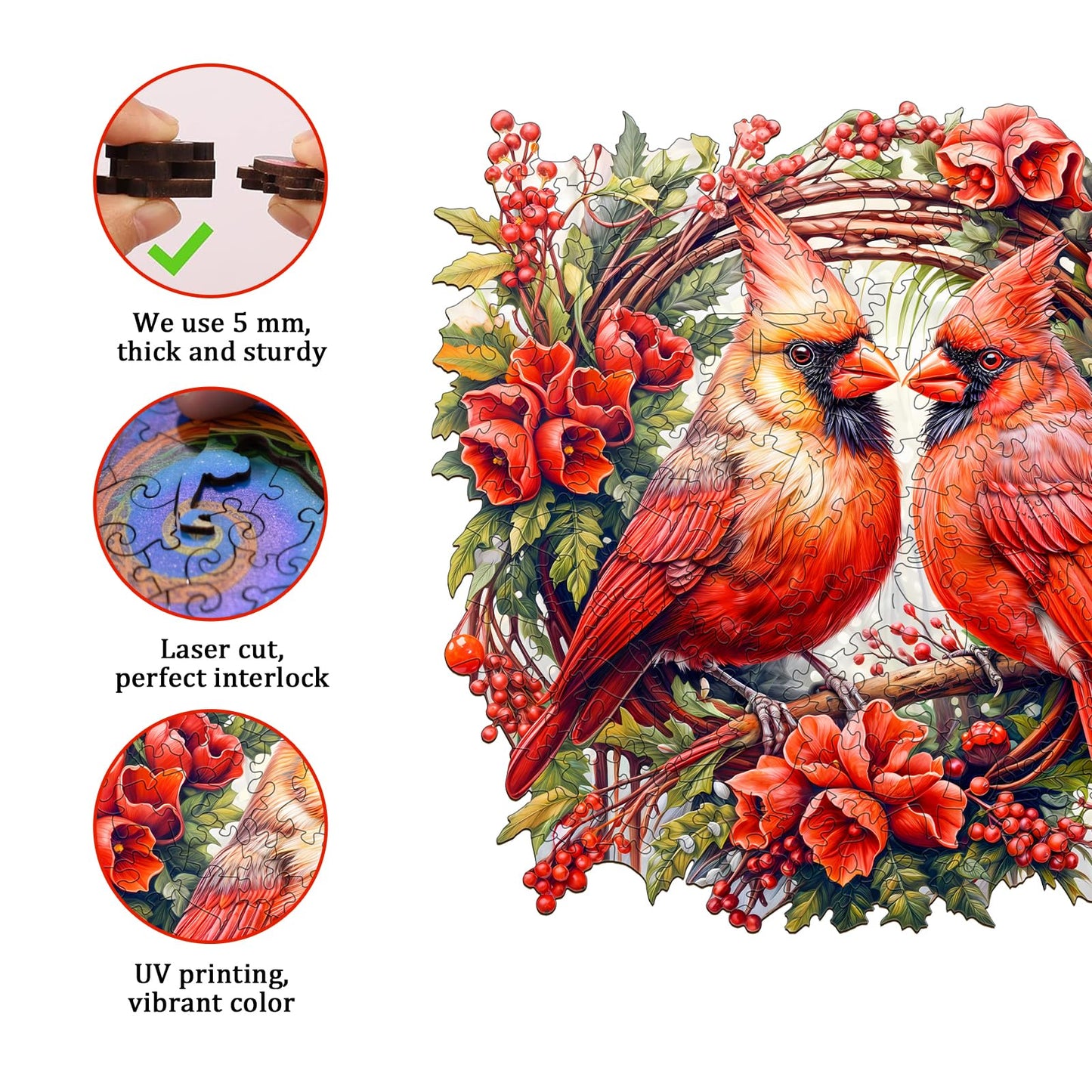 Jigfoxy Wooden Jigsaw Puzzles for Adults, 200 Pieces Cardinal Wooden Puzzle, Unique Shaped Animal Puzzle, Premium Wood Puzzle Gift for Adults, Friends, and Families, Birthday Gifts for Puzzle Lovers