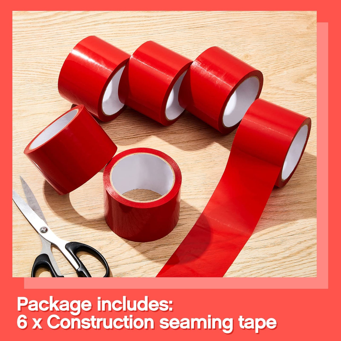 Juexica Construction Seaming Tape Red 3" x 55 Yards Sheathing Sealing Tape Underlayment for Foam Board Insulation, Vapor Barrier, House Wrap(6 Rolls)