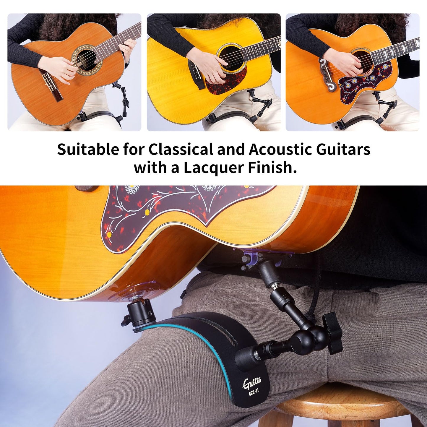 GUITTO Guitar Balance Support - Classical Guitar Support Foot Stool, Ergonomic Design, Quick Adjustment (Lock) Angle, Suitable for Classical and Acoustic Guitars with a Lacquer Finish GGR-01