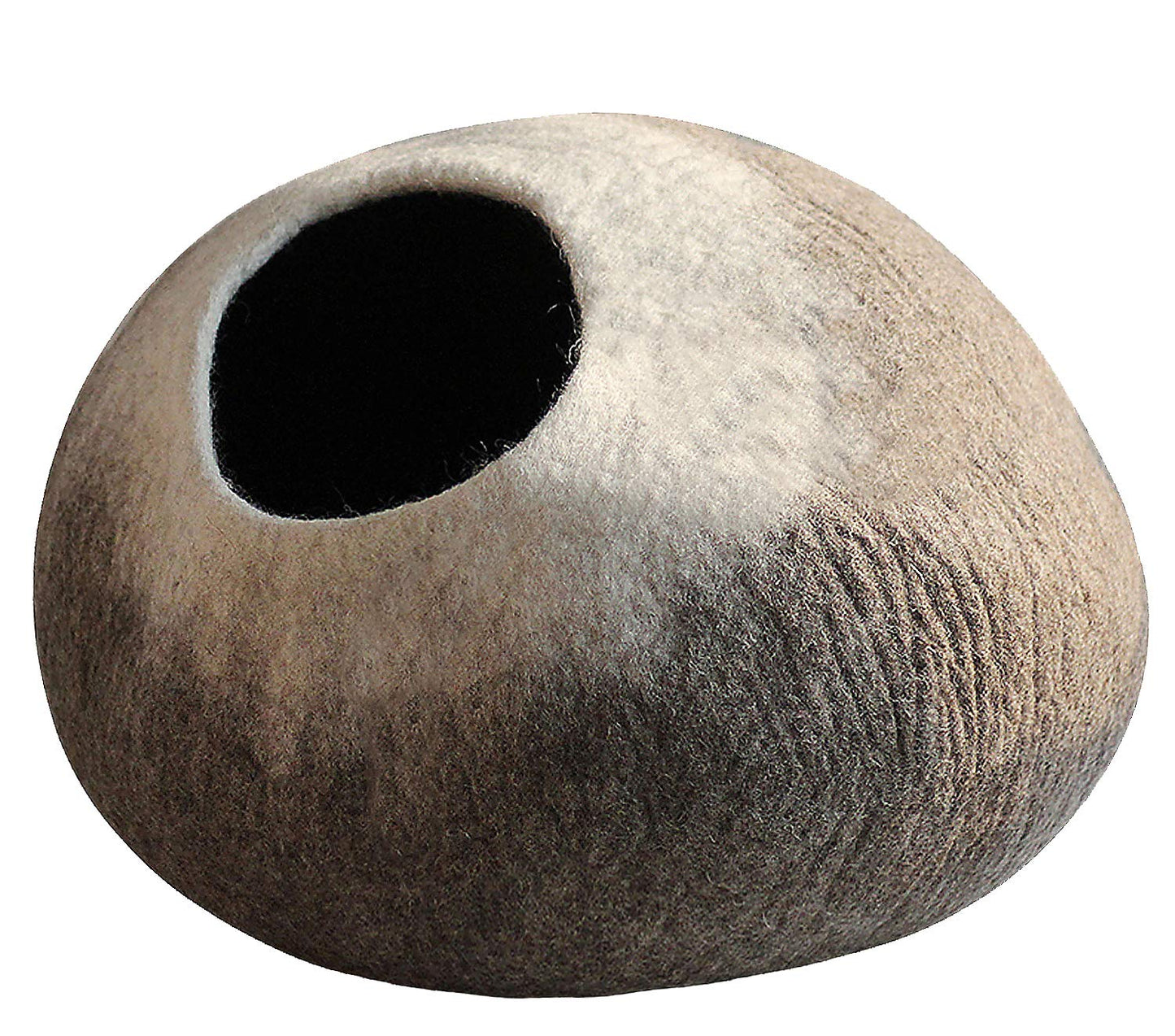 Khore Felt Cat Cave Bed (Large) - 100% Natural Merino Wool Handmade Beds for Indoor Cats and Kittens (White Pebble)