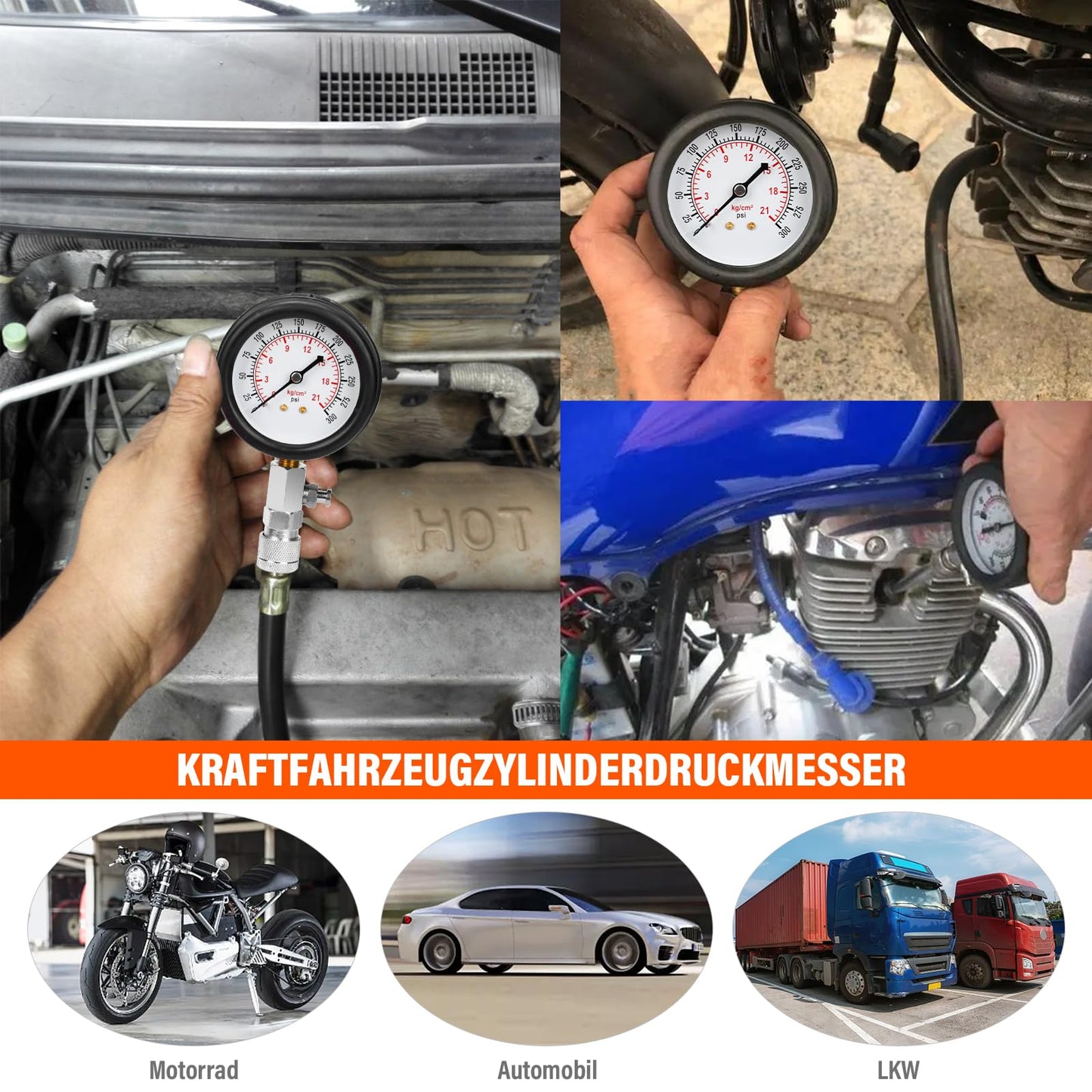 BEAUGIREW 10 Pieces Automotive Compression Tester kit with Spark Plug Tester and Metric Imperial Feeler Gauge for Car Motorcycle Truck with M10 M12 M14 M18 Adapters ﻿