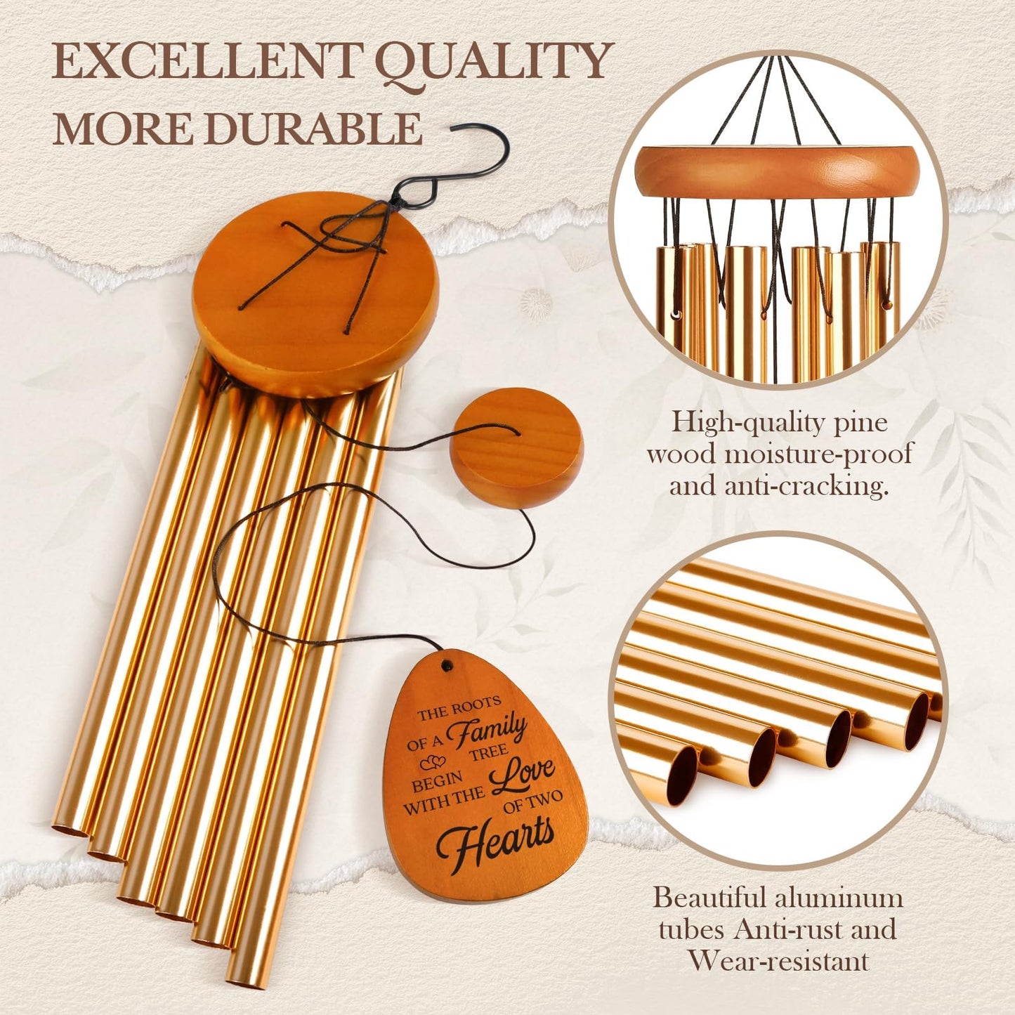 Leebbsin 50th Anniversary Wedding Wind Chime - Romantic Golden for Couple, Parents, Wife, Husband, Friends - Keepsake Ideas