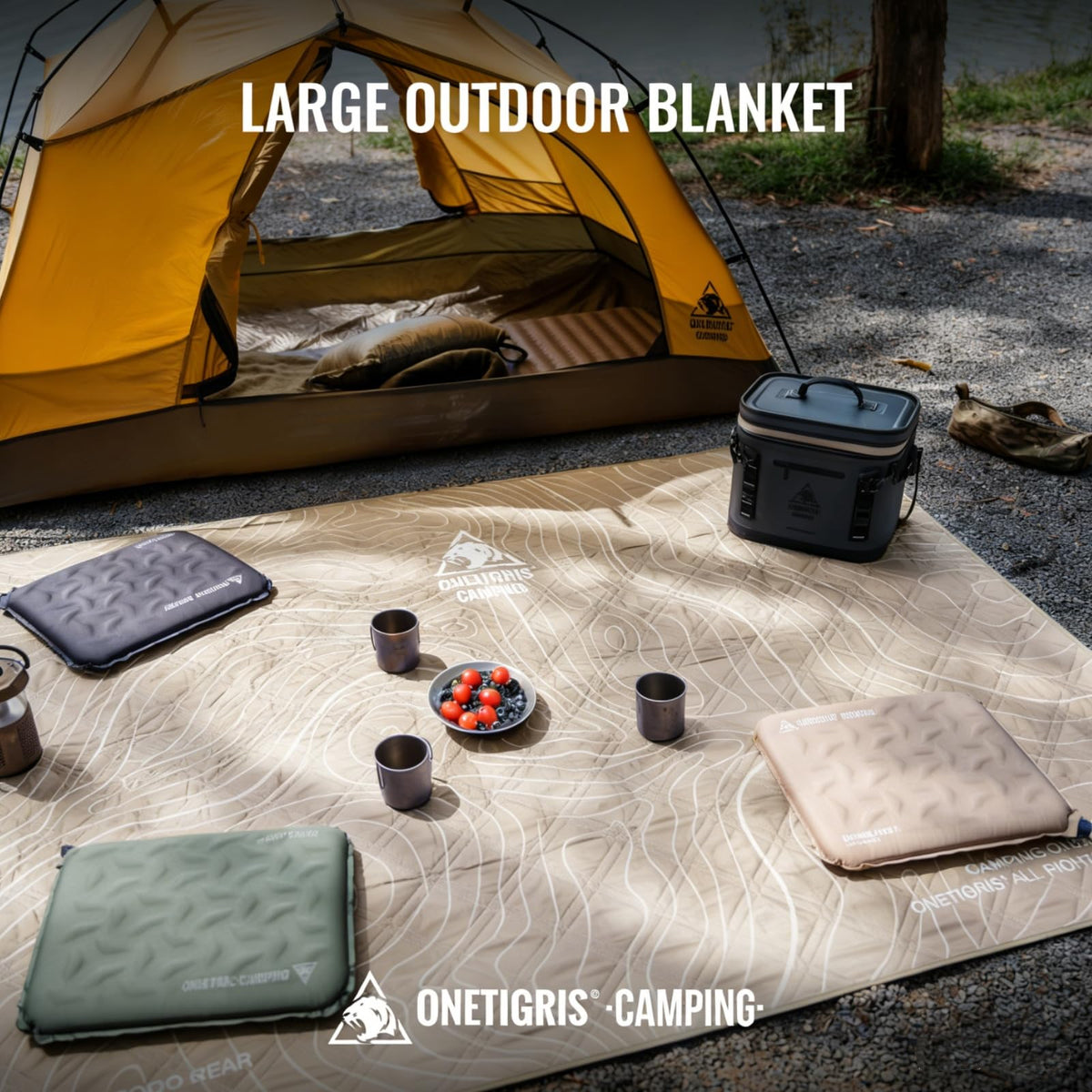 ONETIGRIS CAMPING Waterproof Picnic Blanket, Large Outdoor Camping Blanket, Sandproof Beach Mat, Portable Picnic Mat for Beach, Park & Camping