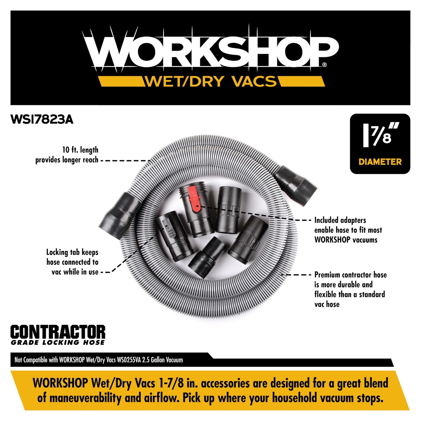 Workshop Wet/Dry Vacs WS17823A 1-7/8-Inch X 10-Feet Contractor Hose for Wet Dry Shop Vacuum