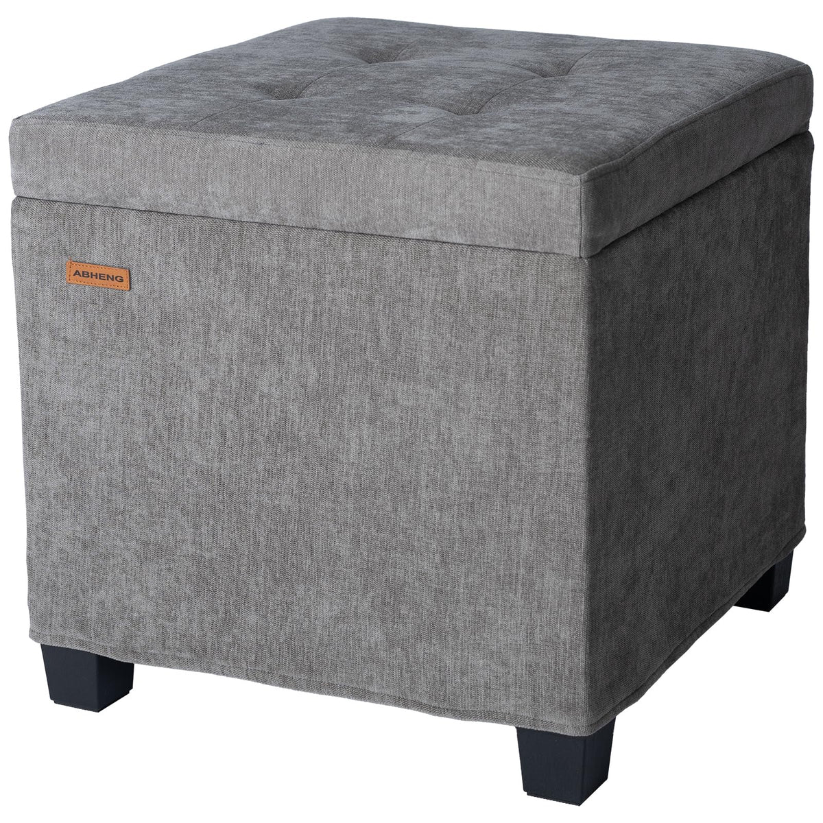 ABHENG Steel Frame Square Storage Ottoman Cube 45 x 45 x 45 cm,Tufted Upholstered Foot Stool Footrest with Legs,for Dorm Living Room Chenille Gray CASND641G