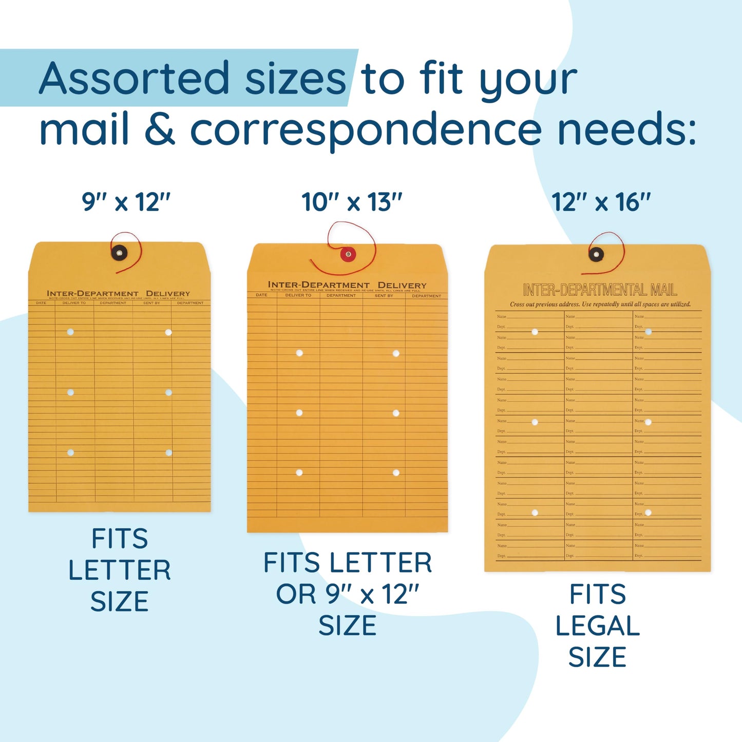 Blue Summit Inter-Department Envelopes, String Tie, Brown Kraft, 12 x 16 Inches – 25 Envelopes