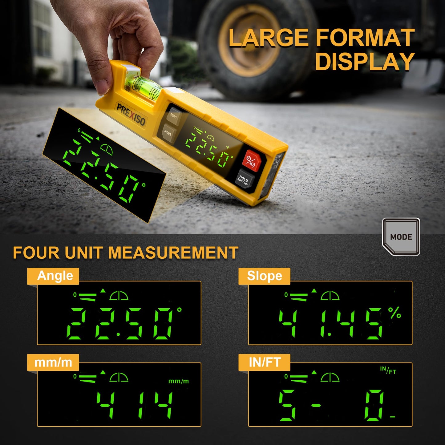 PREXISO Magnetic Digital Level & Protractor, 7 inch Angle Finder 0-90° & 0-180° Range, Electronic Bubble Inclinometer with Magnetic V-Groove & Audio Indicator for Woodwork, Home Drainage Leveling
