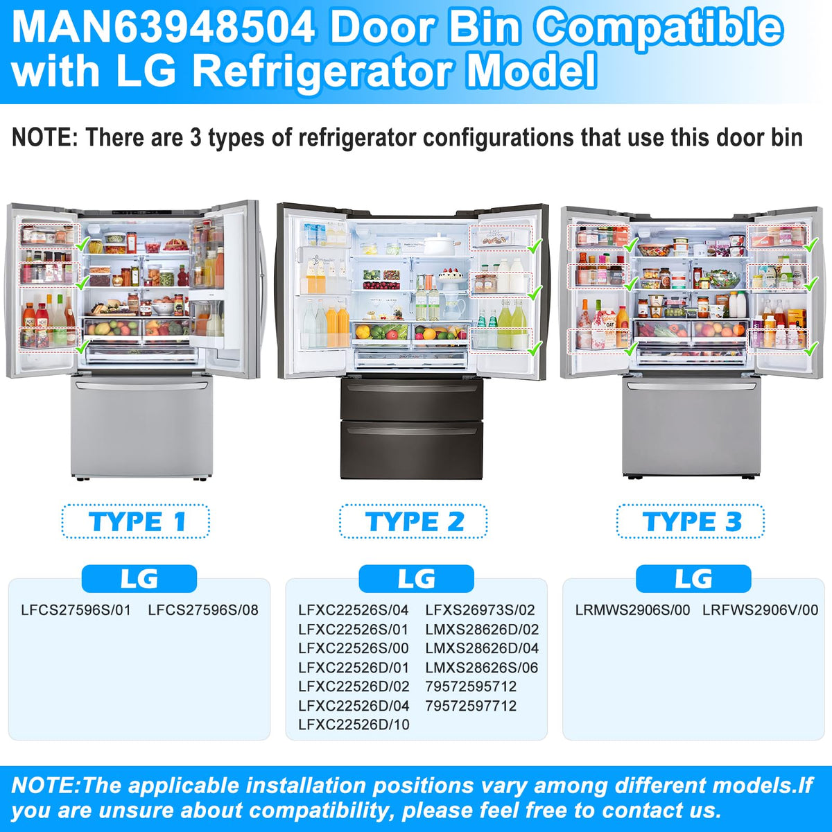 UPGRADED MAN63948504 Refrigerator Door Shelf Bin Compatible with LG Refrigerator Door Shelf Replacement Parts LFCC22426S LFXC22526D LFXS26973S MAN63948504 Kenmore LG Fridge Door Basket Door Shelves