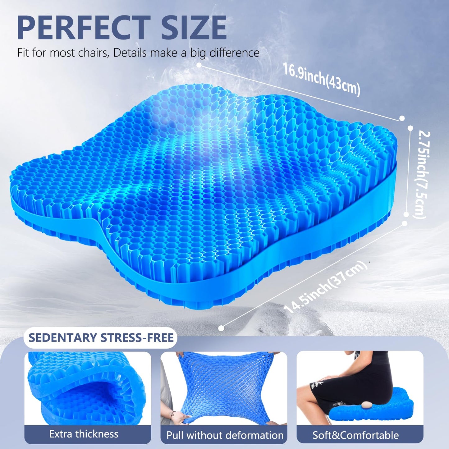 Tsmertor Gel Seat Cushion, Thicken Big Office Chair Cushion ，Car Seat Cushion for Long Sitting, Sciatica & Hip Pain Relief Pressure for Wheelchair Gamechiar Deskchair