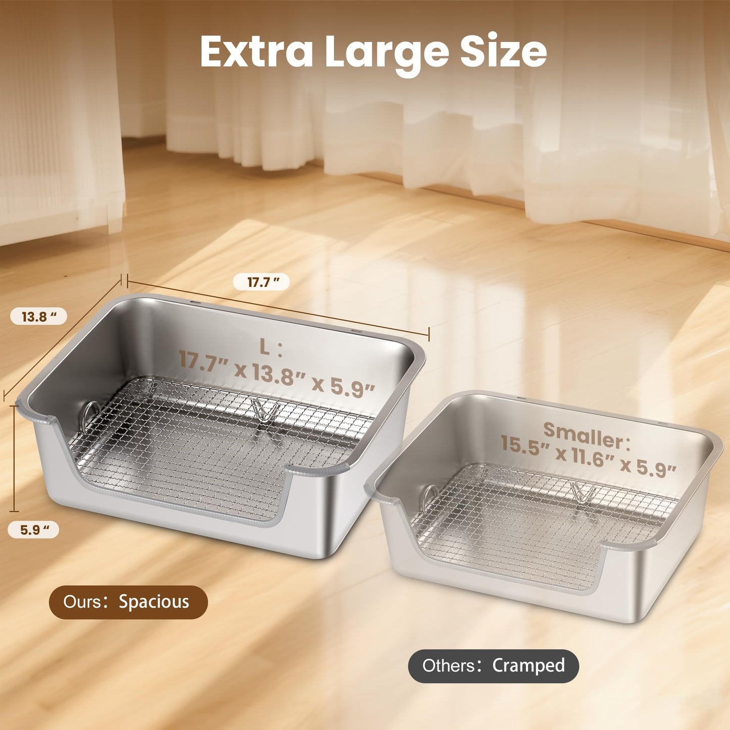 Aothey Rabbit Litter Box, Bunny Litter Box with Hooks & 304 Stainless Steel Sifting Tray, Extra Large, Easy to Clean and Odor Control