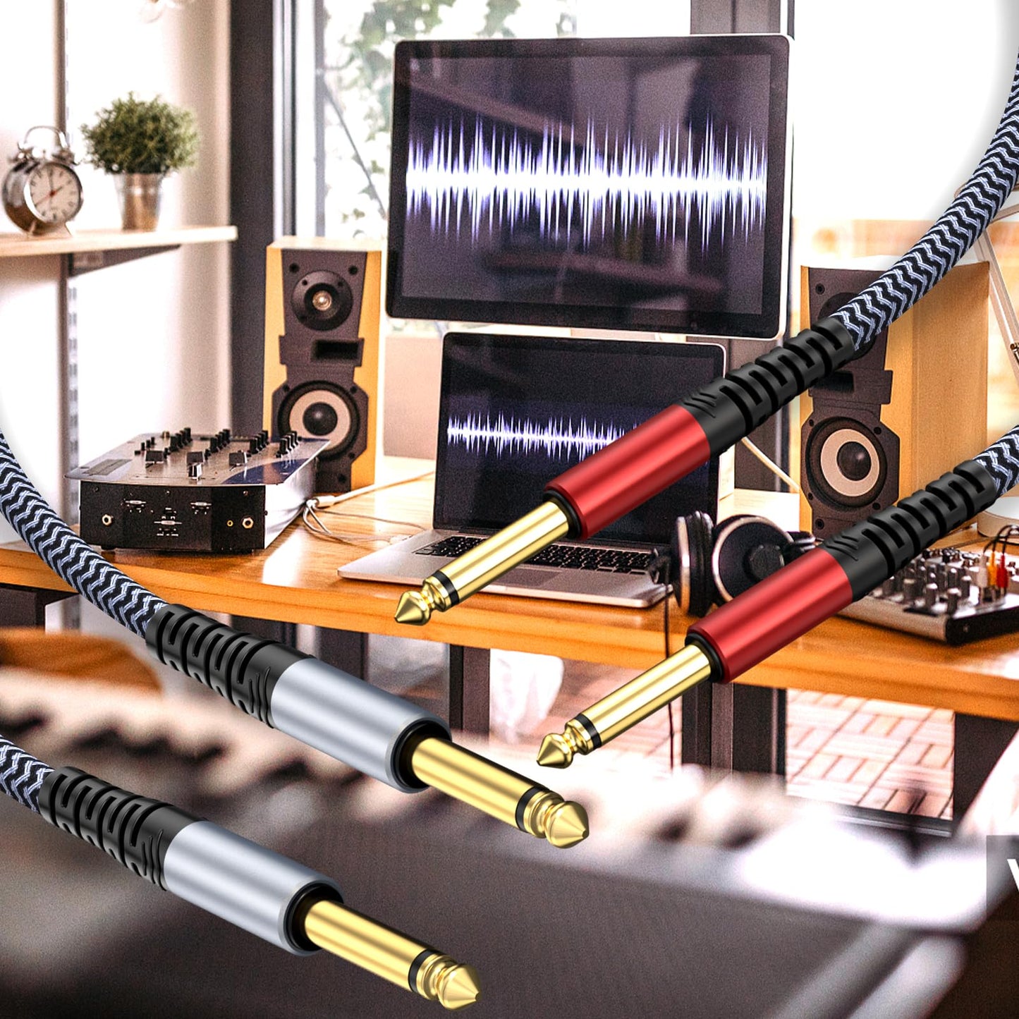 GOSYSONG 1/4 Guitar Instrument Cable 50ft 2-Pack, Instrument Cable Compatible with Electric Guitar,Bass,Drums,Pedal,Amplifier,Preamp,Mixer,Tuner,Speaker,Acoustic,Straight to Straight 1/4 inch Cable