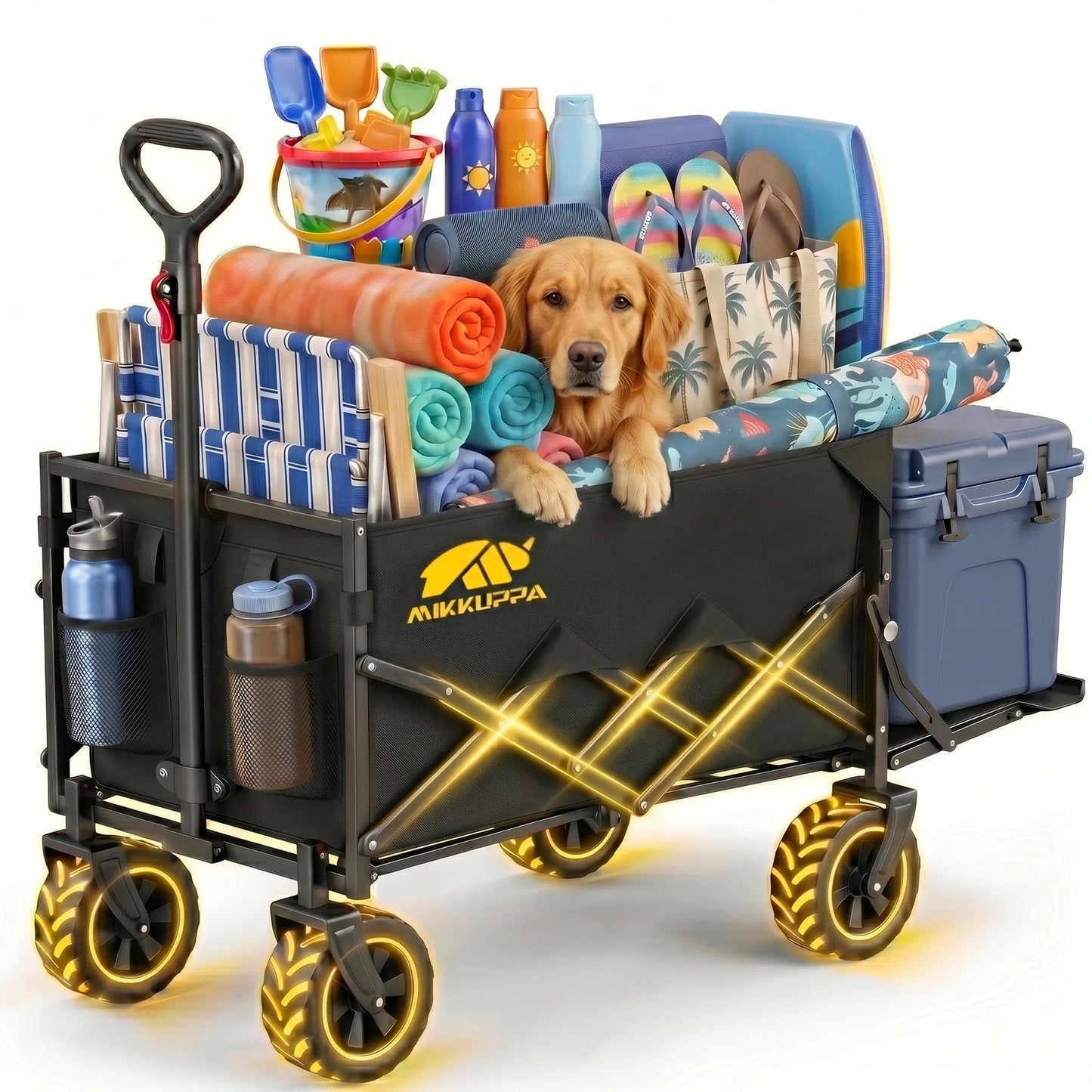MIKKUPPA Collapsible Wagons Carts Foldable - 180L 340LBS Heavy Duty Utility Wagon with Drop-Down Tailgate for Groceries & Dogs, Portable Shopping Carts with Wheels for Camping, Beach, Sports, Garden
