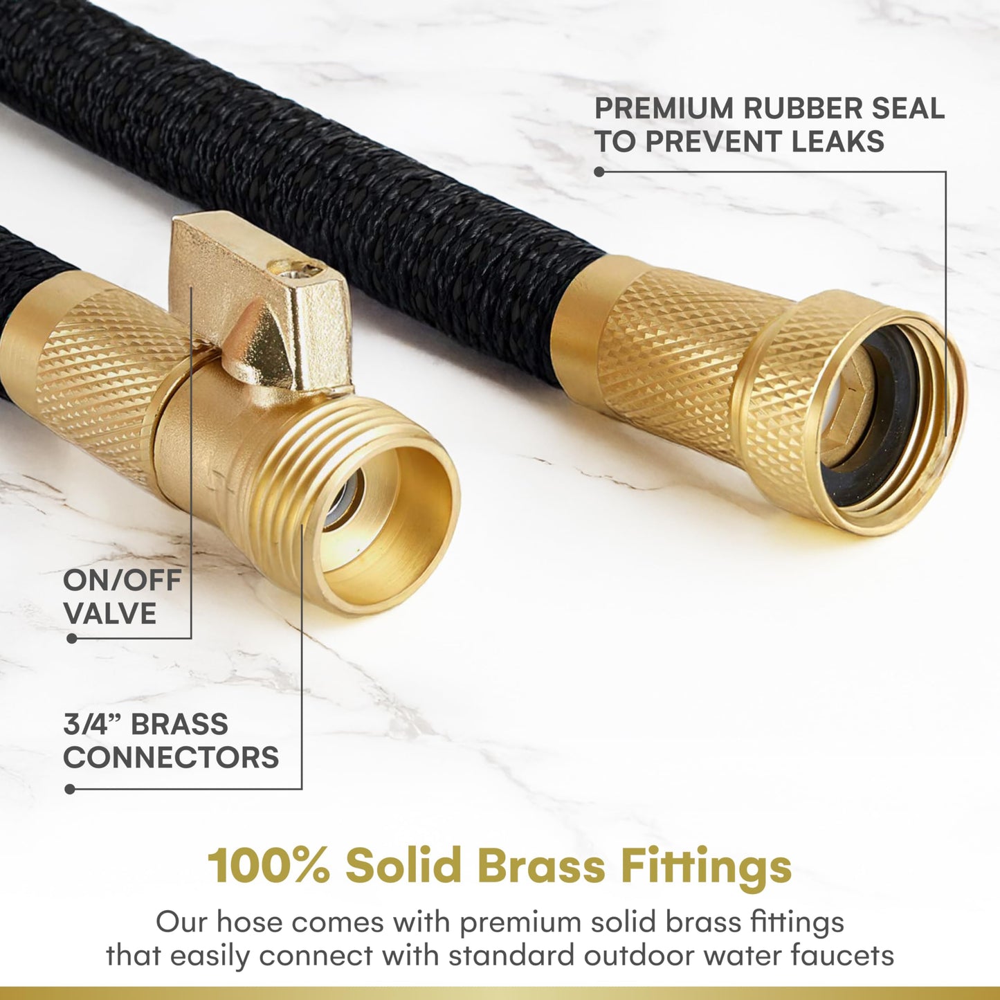 Flexi Hose with 8 Function Nozzle Expandable Garden Hose, Lightweight & No-Kink Flexible Garden Hose, 3/4 inch Solid Brass Fittings and Double Latex Core, 50 ft Black