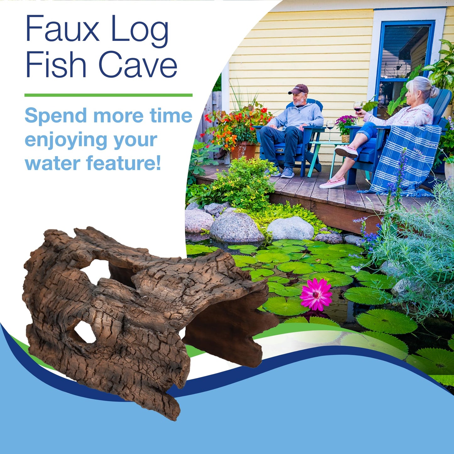 Aquascape 78324 Koi Predator Control Faux Log Fish Cave, Brown
