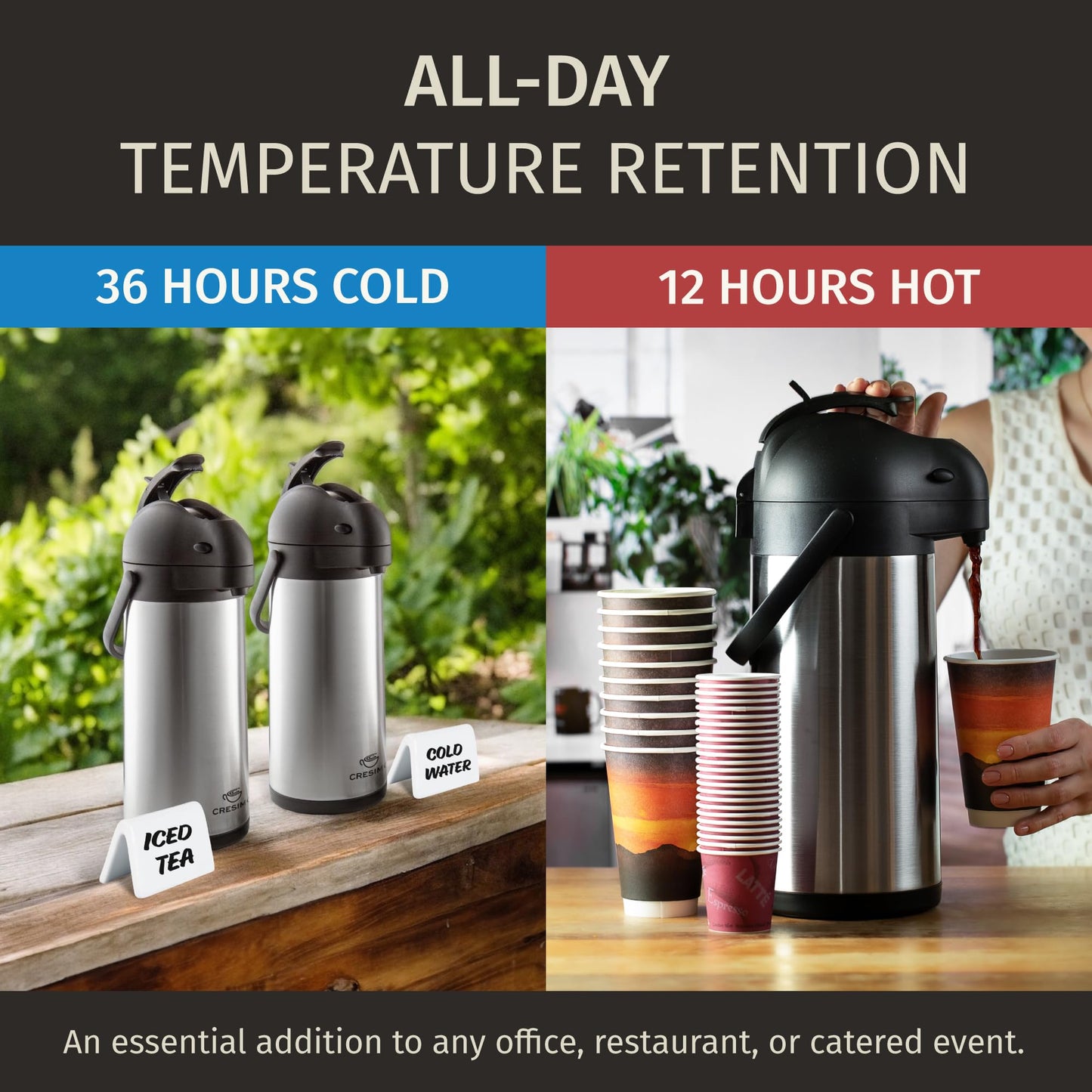 Coffee Carafe with Pump - 102oz / 3L Airpot 12 Hours Large Carafe Hot Cocoa Dispenser for Parties-Hot Water Dispenser, Tea Flask-Insulated Stainless Steel Hot Beverage Dispenser-Thermal Carafe Air Pot