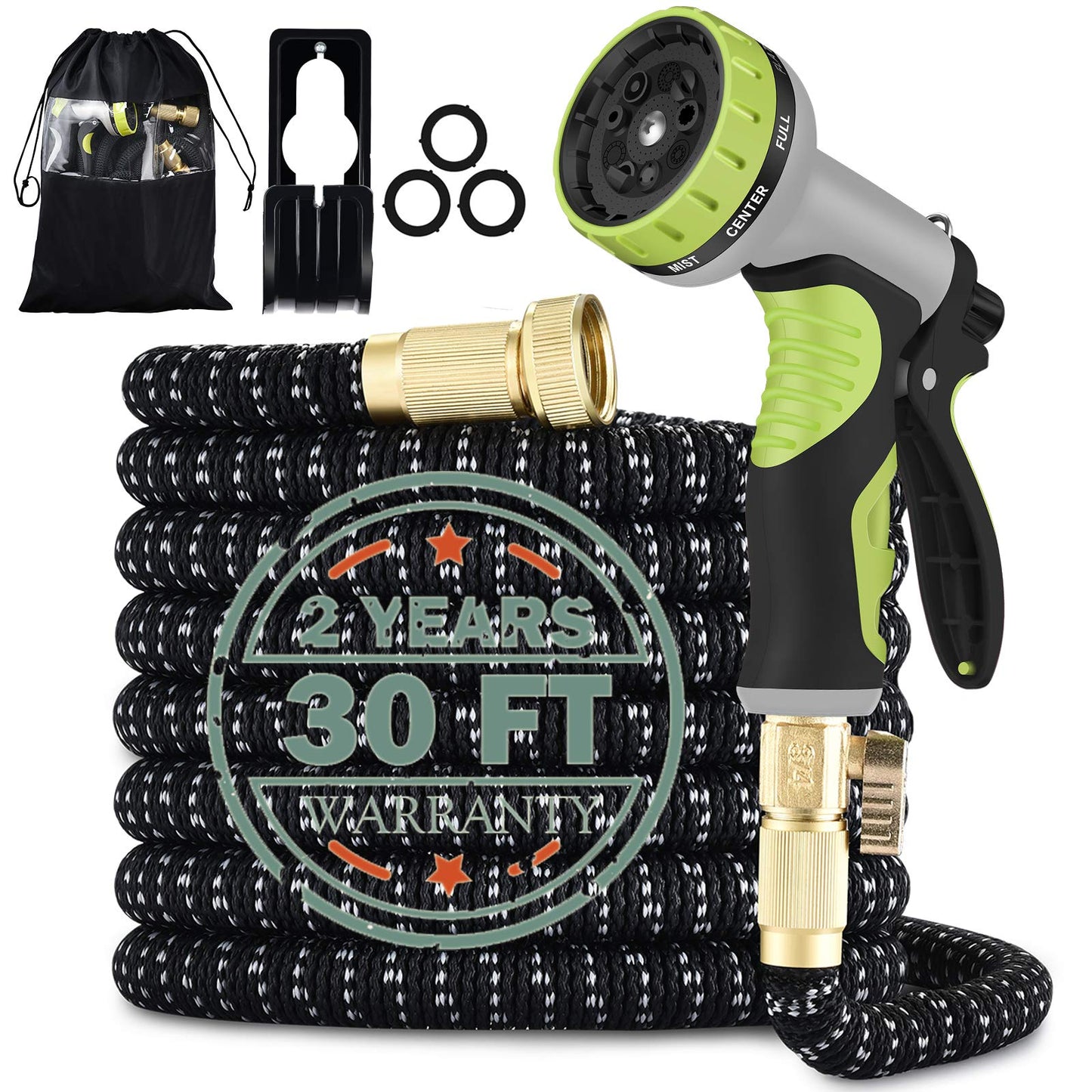 30FT Garden Hose Upgrade Thicken Expandable Water Hose with 9 Function Nozzle Leak Proof Lightweight Expanding Garden Water Hose with Solid Brass Fittings Best Choice for Watering and Washing. (30FT)