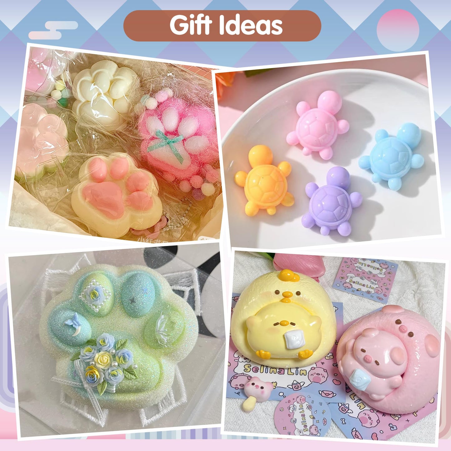 Starry Taba Squishy Kit Set 500g Taba Squishy Making DIY Kit with 1:1 AB Liquid Silicone Faster Fully Cures Bubble Free with 6 Molds, Flocking Powder for Stress Relief Gift