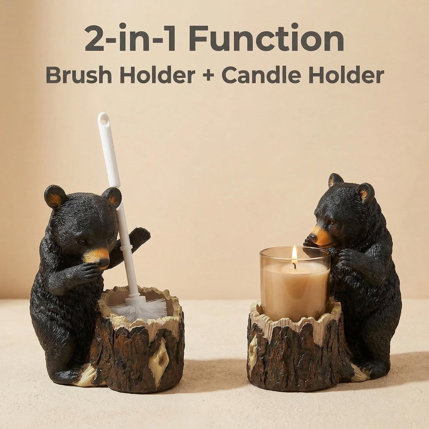 BGBWBFBR Whimsical Black Bear Toilet Brush Holder Set - Unique Cub Shape Decorative Bathroom Cleaning Kit for Cabin Owners, Bear-Themed Home Decor, Cozy Cabin Gifts