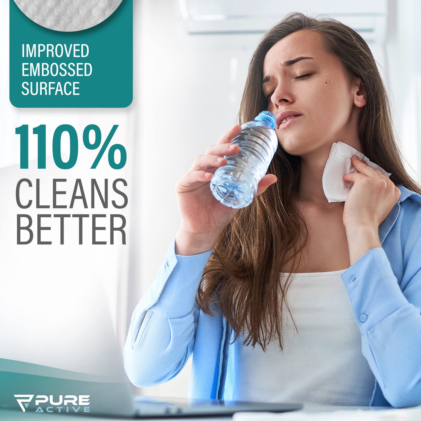 Pure Active Ultimate Shower Body and Face Wipes, Biodegradable Personal Hygiene Body Cleansing Wipes for Men,Women for After Gym Travel Camping Adult Bathing Wipes (120 Wipes 6''x8'', Unscented)