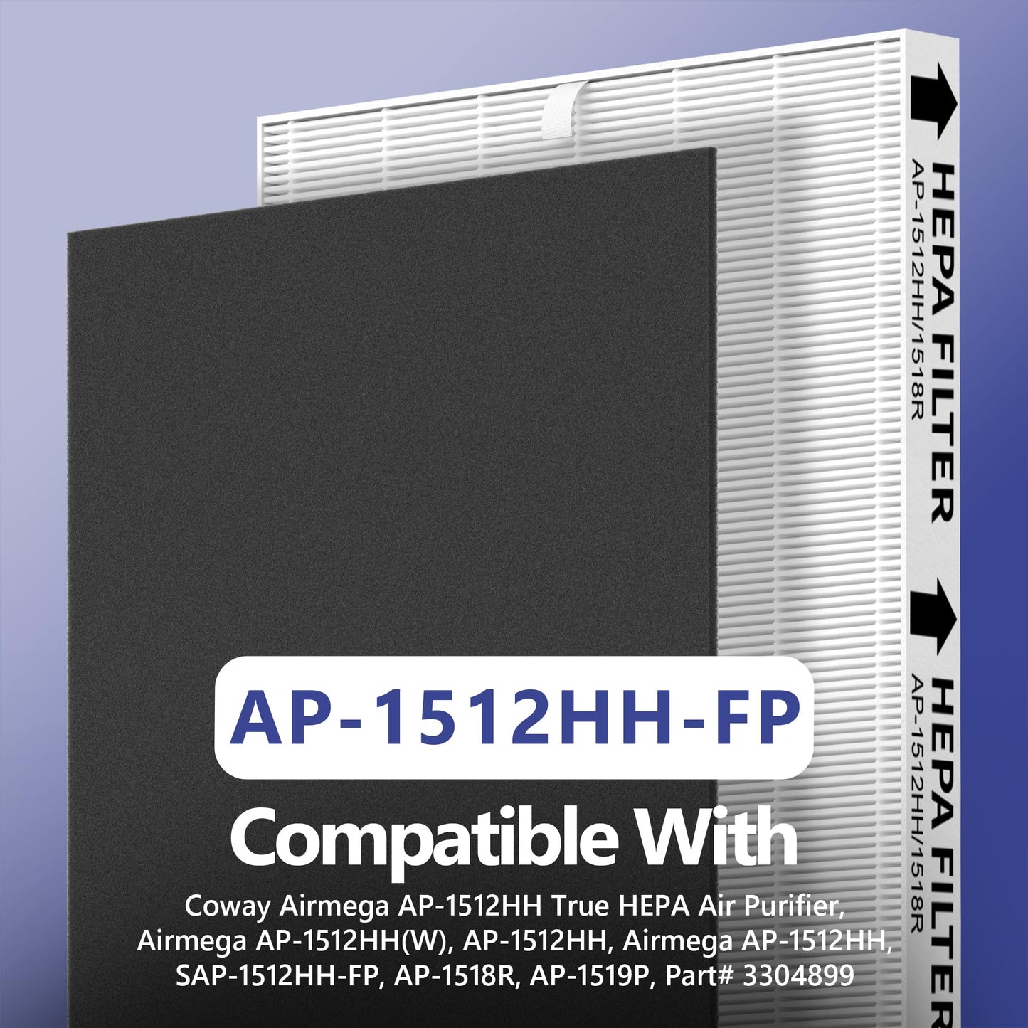SAKEGDY AP-1512HH True HEPA Replacement Filter Set, Compatible with Coway airmga AP-1512HH Air Purifier, AP-1512HH-FP, AP-1518R, AP-1519P, Part# 3304899, 4 True HEPA + 8 Carbon Pre-filters.