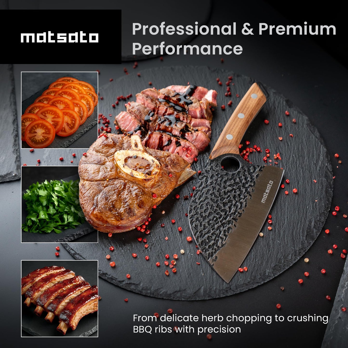 Matsato Butcher Knife Japanese Crafted Steel Kitchen Cleaver Chef Knife Couteau Cuisine Big Chopping Meat Cleaver Knives 5.8 Inch Blade Perfect Kitchen Gifts
