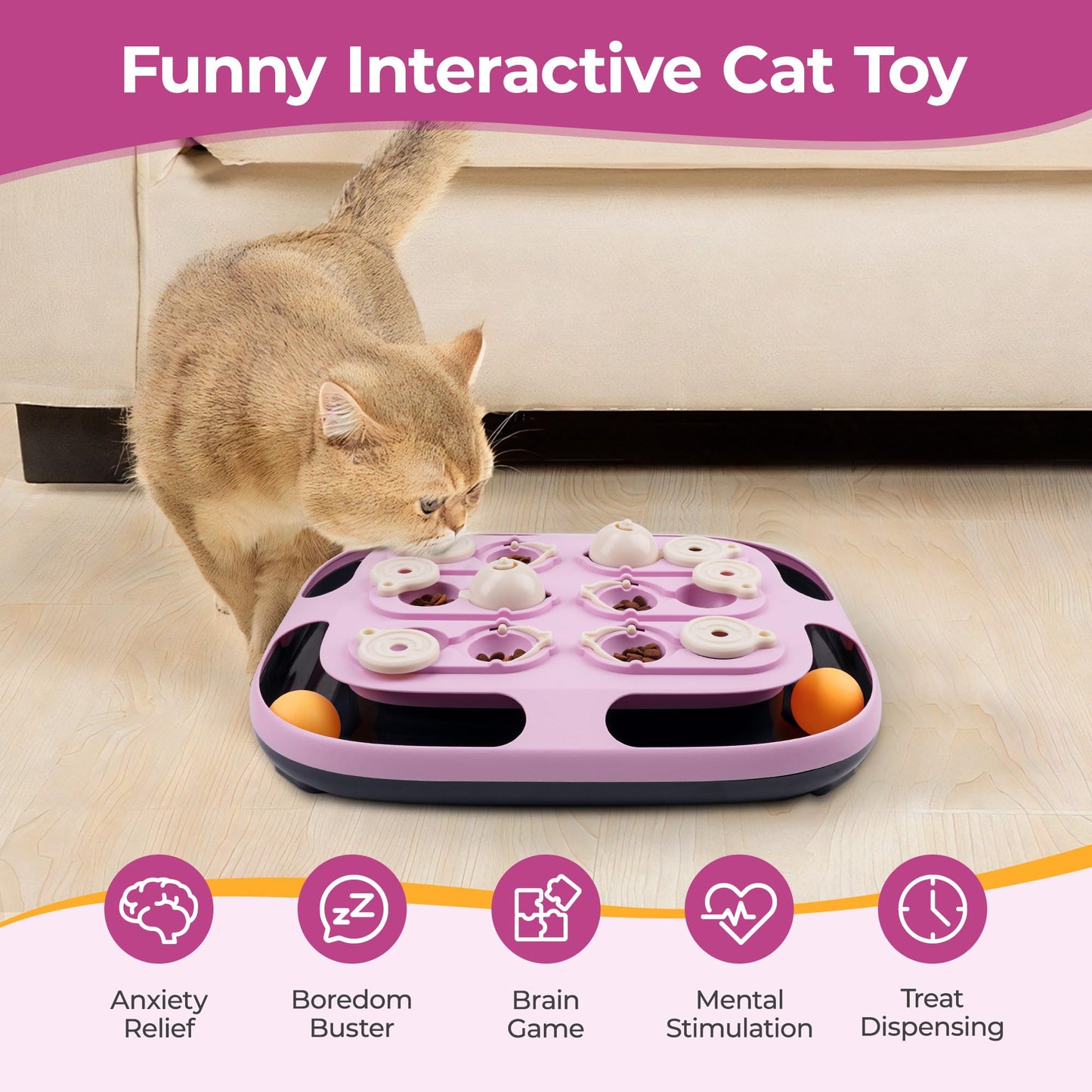 LACCEN Cat Puzzle Feeder, 2 in 1 Interactive Cat Toys for Indoor Cats Track Ball Toys, Mental Stimulation Puzzle Games Funny Food Slow Feeder Treat Dispenser Enrichment Toy