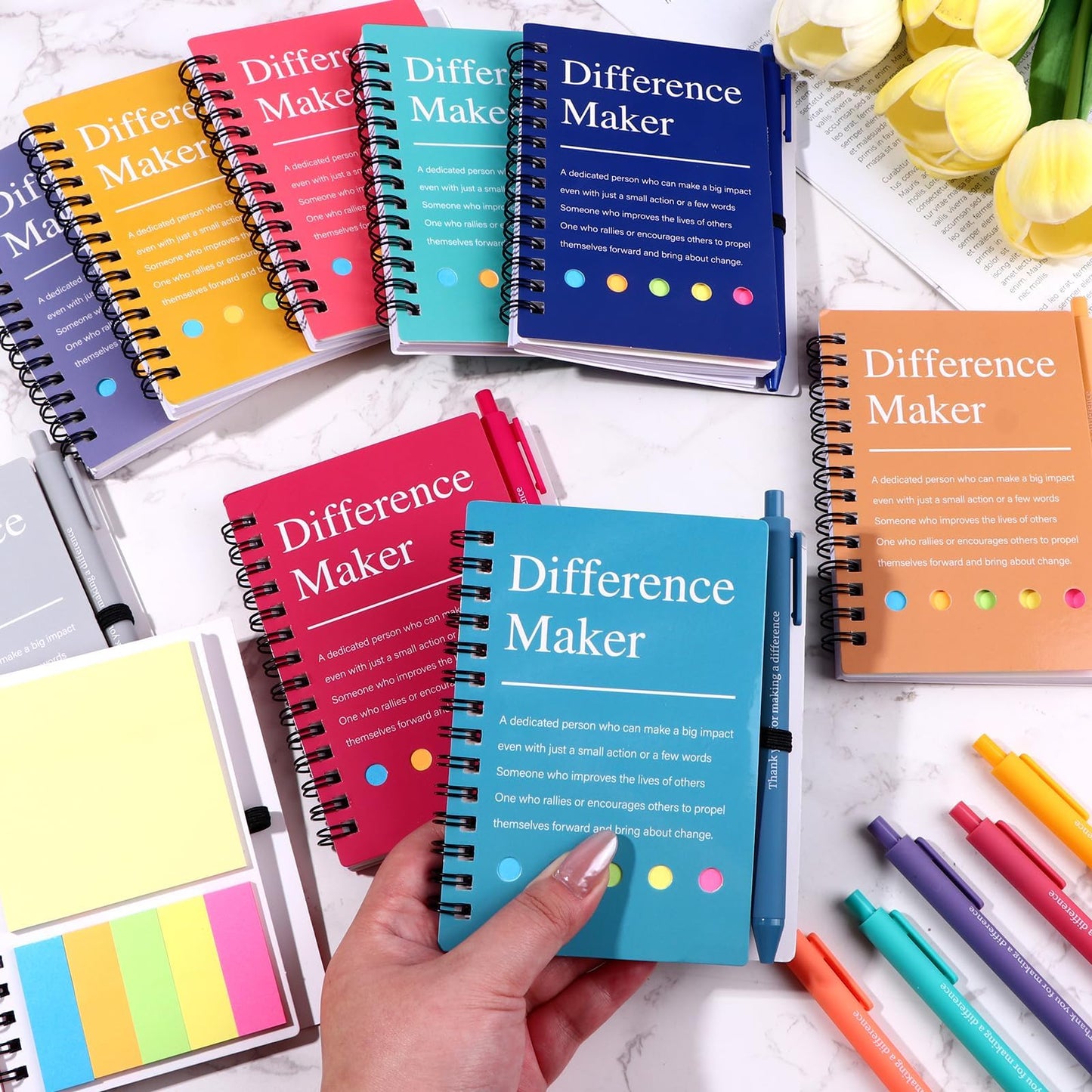 20 Pcs/10 Set Employee Appreciation Gift Inspirational Spiral Notebook with Sticky Notes Motivational Ballpoint Pen Thank You Gifts Journals Notepads for Colleagues Volunteer Teacher Coworker Staff