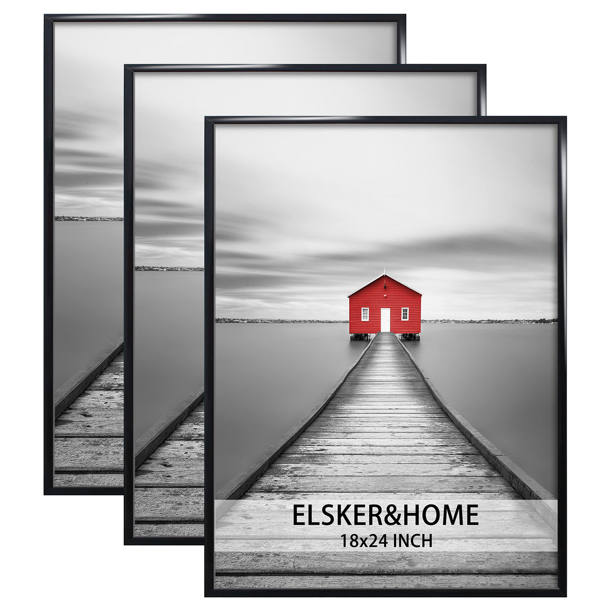 ELSKER&HOME 18x24 Poster Frame 3 Pack, Black Picture Frame for Horizontal or Vertical Wall Mounting, Durable and Scratch-proof