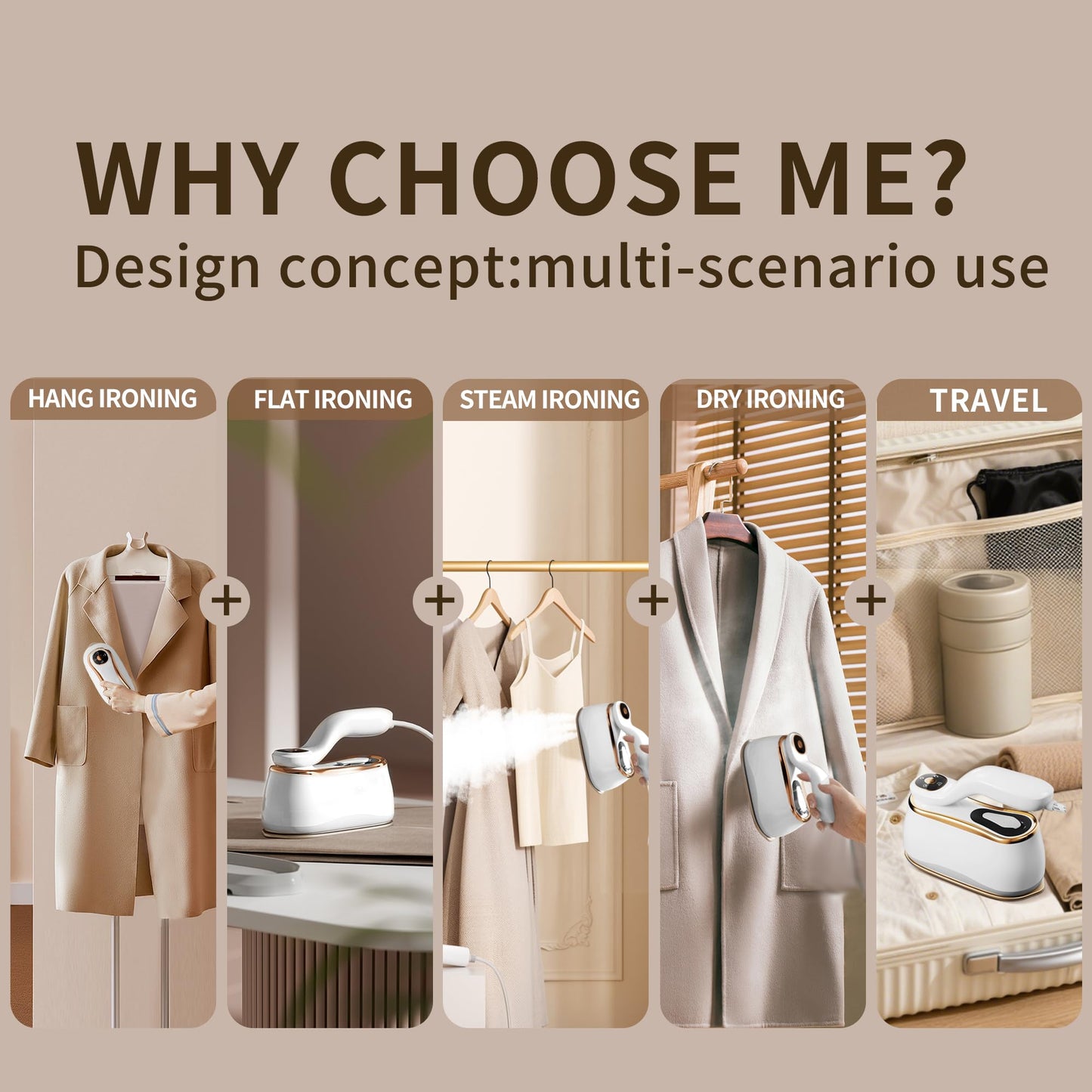 Mitdir Portable Clothes Steamer 175x80mm Ceramic Glaze Panel Iron LCD 220ml Water Tank 1200W & 15s Fast Heat Up 4-speed Steamer for Clothes of all Fabrics Dry&Wet Iron for Home Travel Business Trip