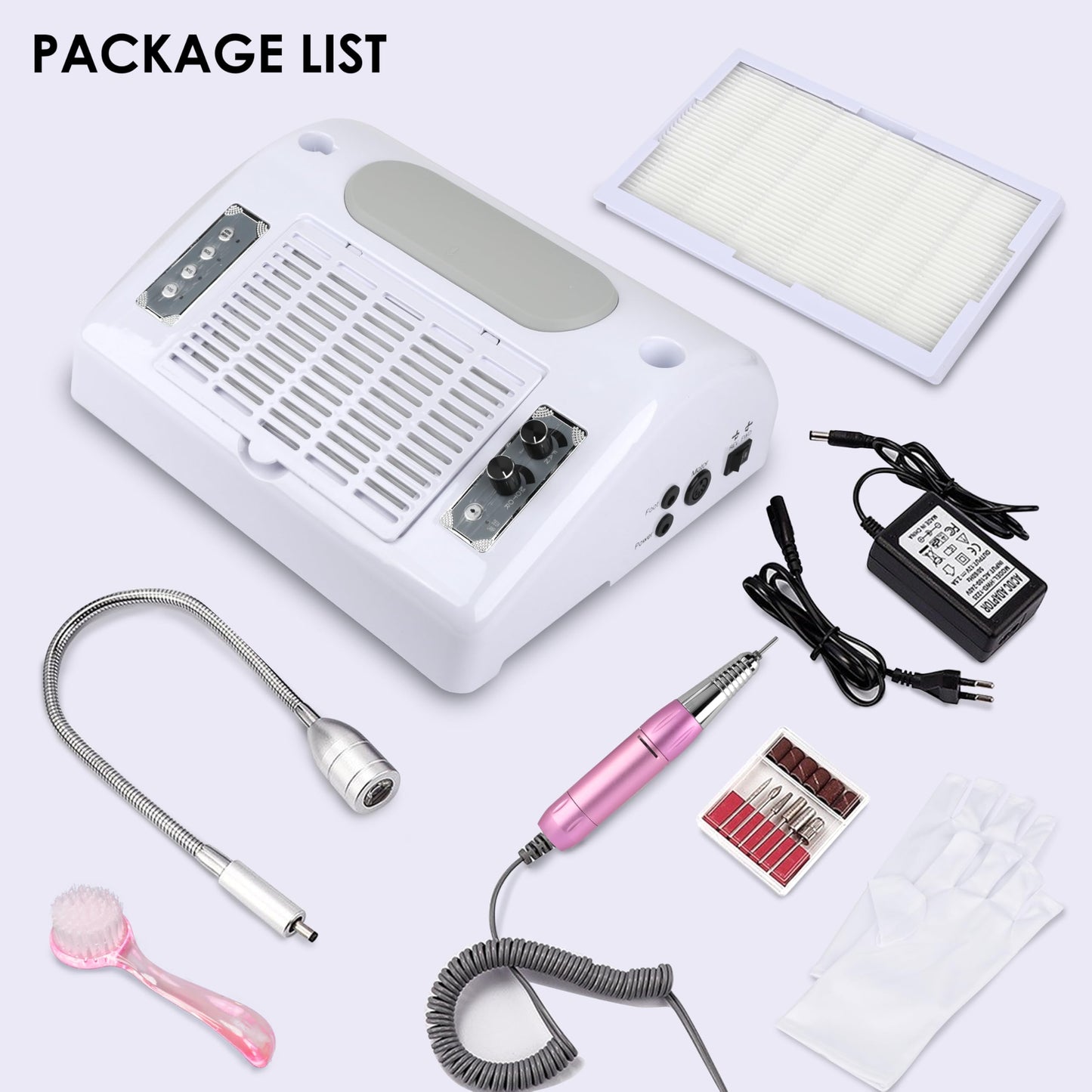 Nail Dust Collector Vacuum Multifunction Nail Art Machine Includes 40W Nail Dust Suction, 30000PRM Nail Drill with Bits and Sanding Bands, 48W/96W UV LED Nail Lamp, 6W Table Light, Hand Cushion