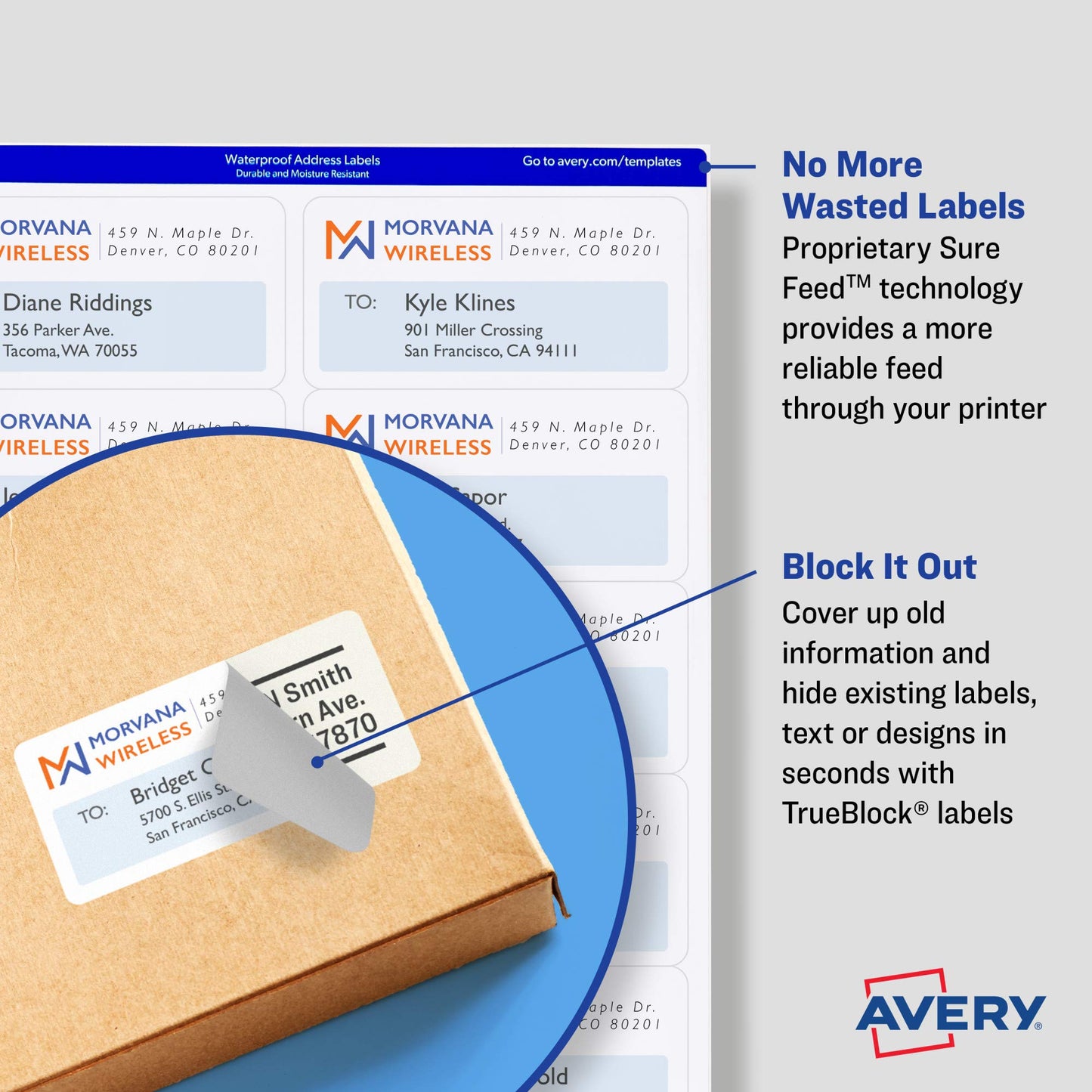 TrueBlock Shipping Labels with Sure Feed, Laser