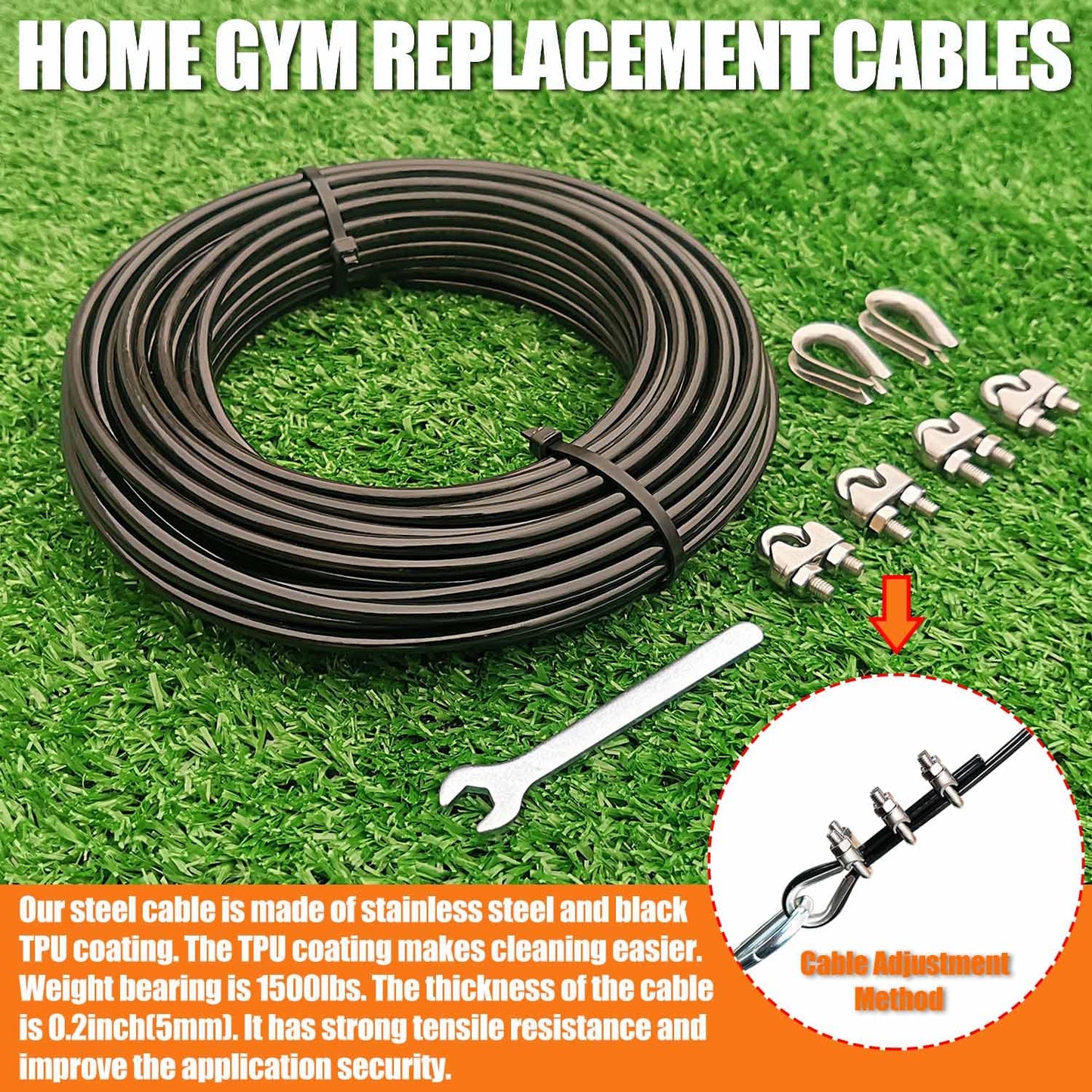 DIY Home Gym Pulley Cable Replacement, 65.6/98.4 Ft Wire Rope, 5mm TPU Coated Steel Cable for Weight Lift Pulley System