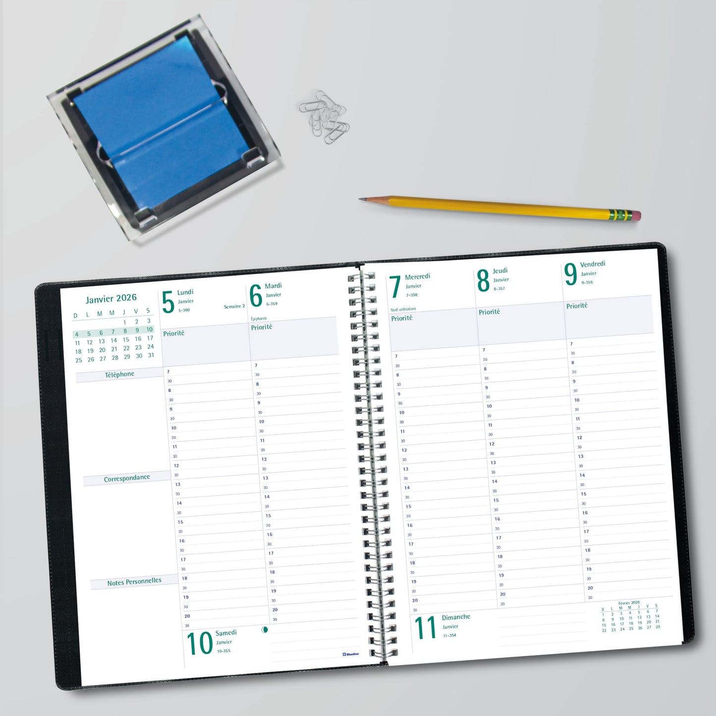 Blueline® 2026 Timanager® Planifi-Action® Weekly/Monthly Planner, Appointment Book, 13 Months, December to December, Twin-Wire Binding, 10.25" x 7.625", Black, French (C5900.81F-26)
