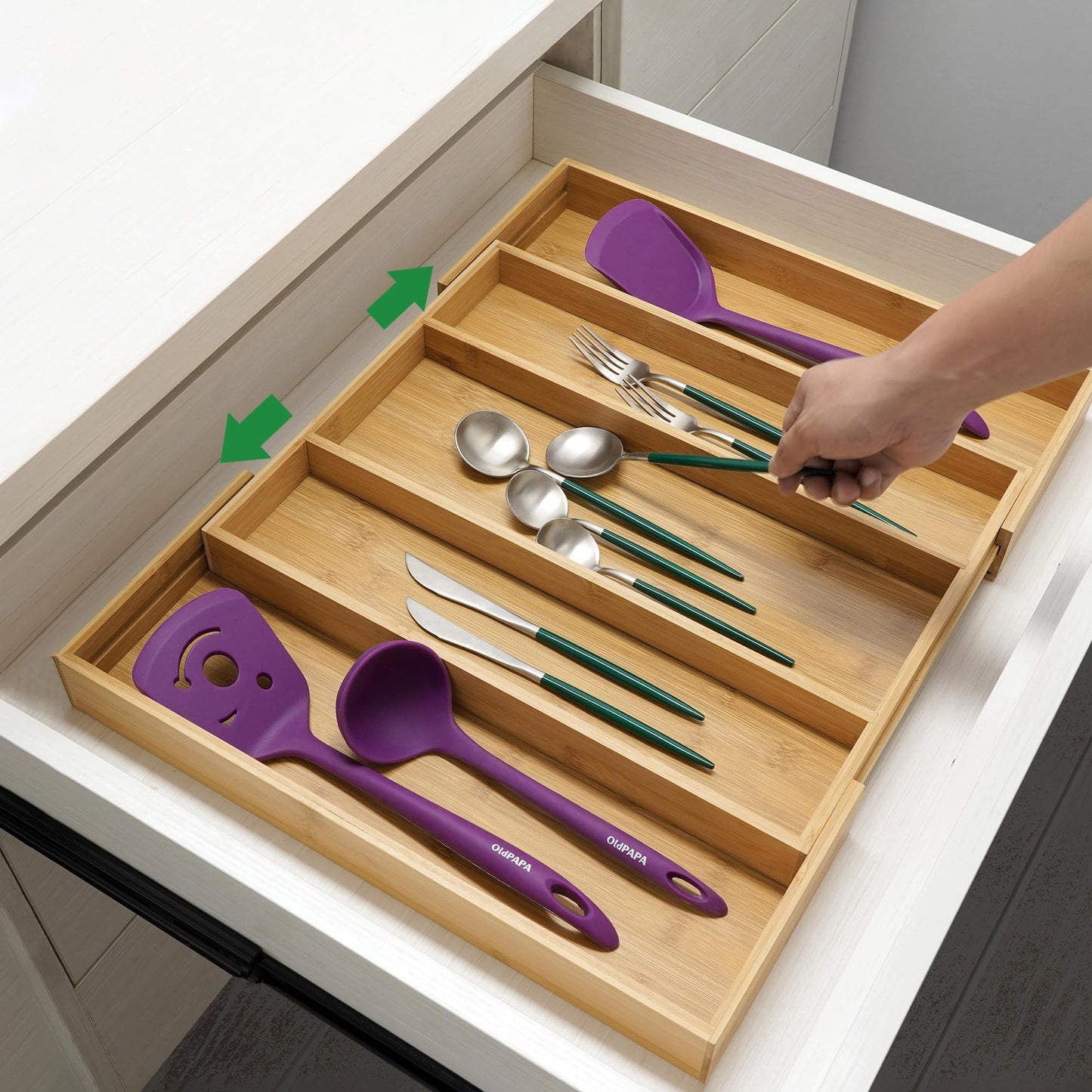 Utoplike Bamboo Expandable Kitchen Drawer Organizer, Adjustable Utensil Holder and Cutlery Tray, Drawer Divider For Silverware, Flatware, Knives In Kitchen, Bedroom, Living Room